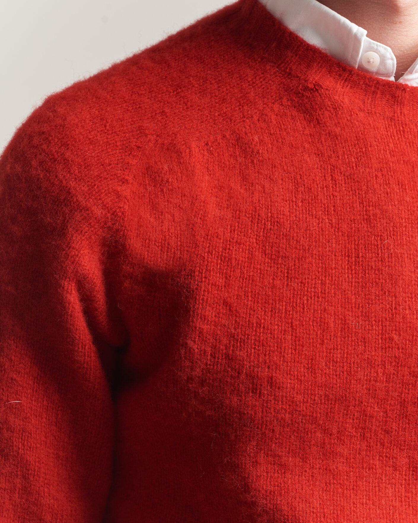 Uomini | Maglieria | Harley Of Scotland | Brushed Supersoft Lambswool Crewneck Cardinal