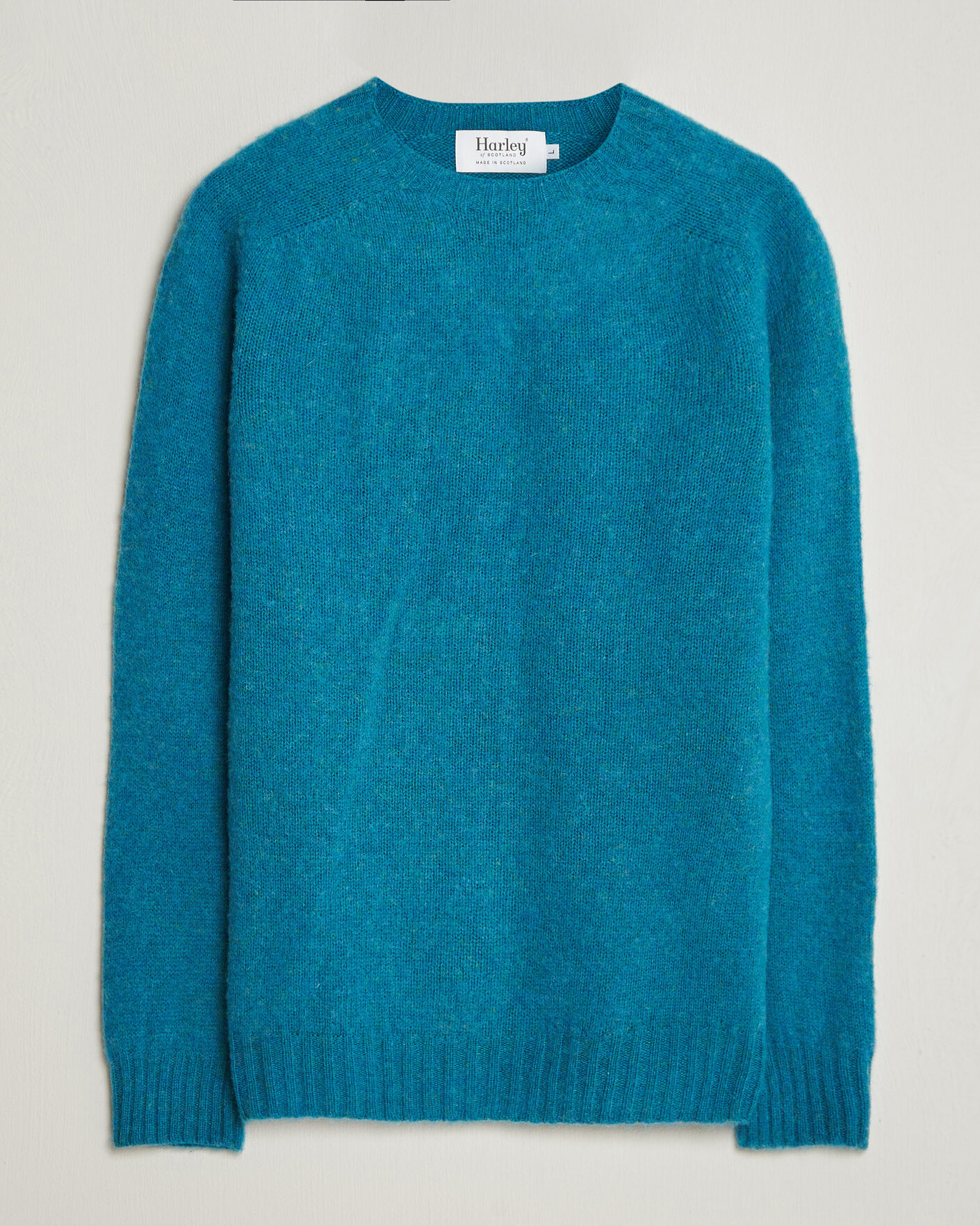 Uomini | Maglieria | Harley Of Scotland | Brushed Supersoft Lambswool Crewneck Gulfstream