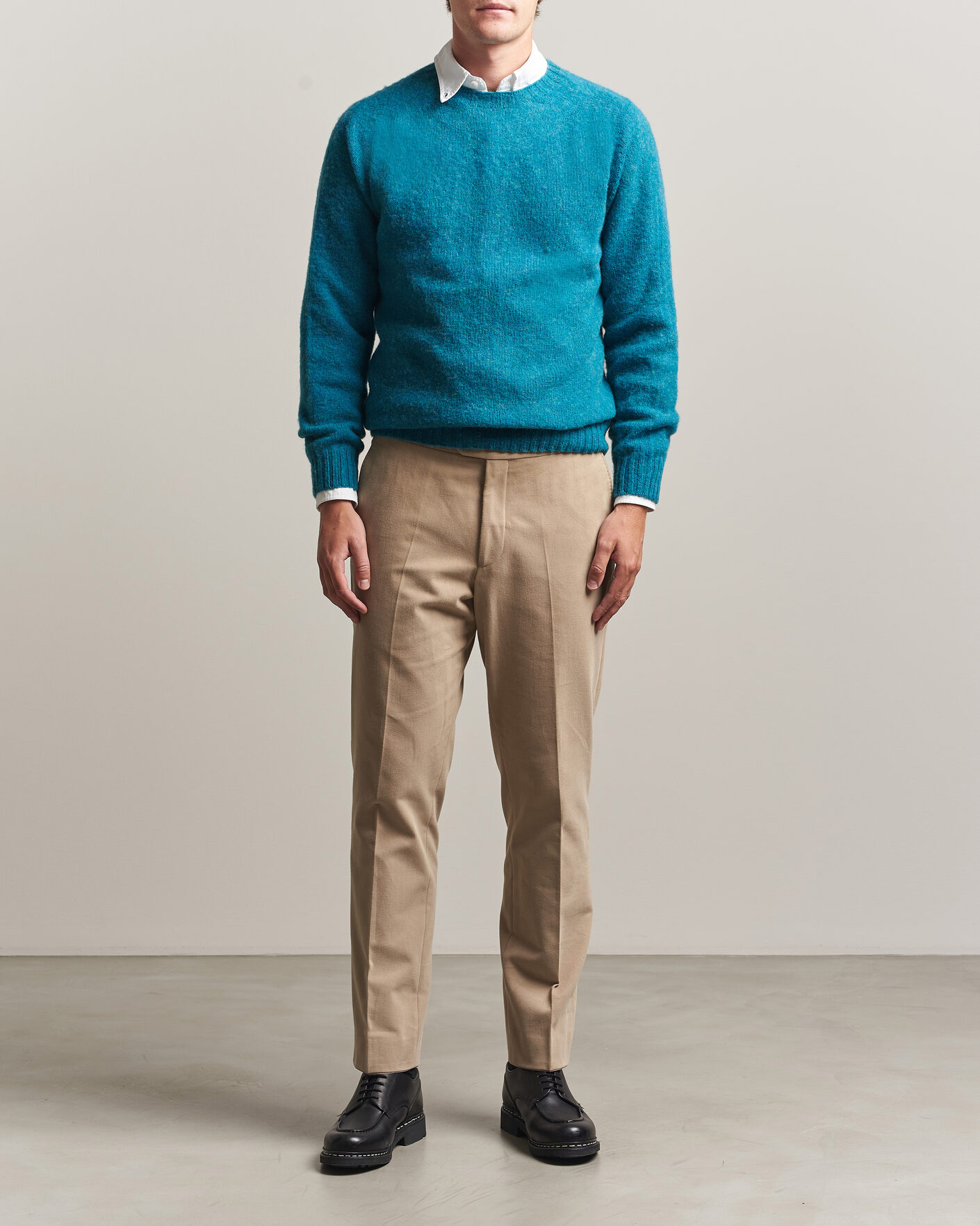 Uomini | Maglieria | Harley Of Scotland | Brushed Supersoft Lambswool Crewneck Gulfstream
