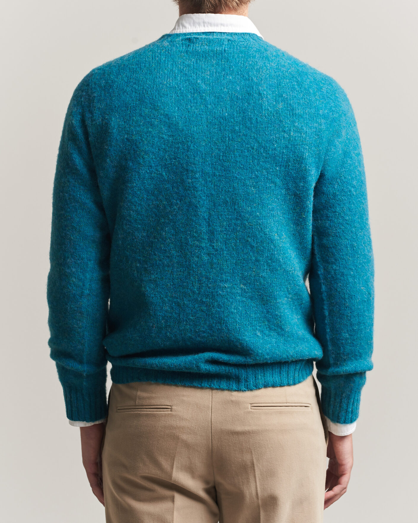 Uomini | Maglieria | Harley Of Scotland | Brushed Supersoft Lambswool Crewneck Gulfstream