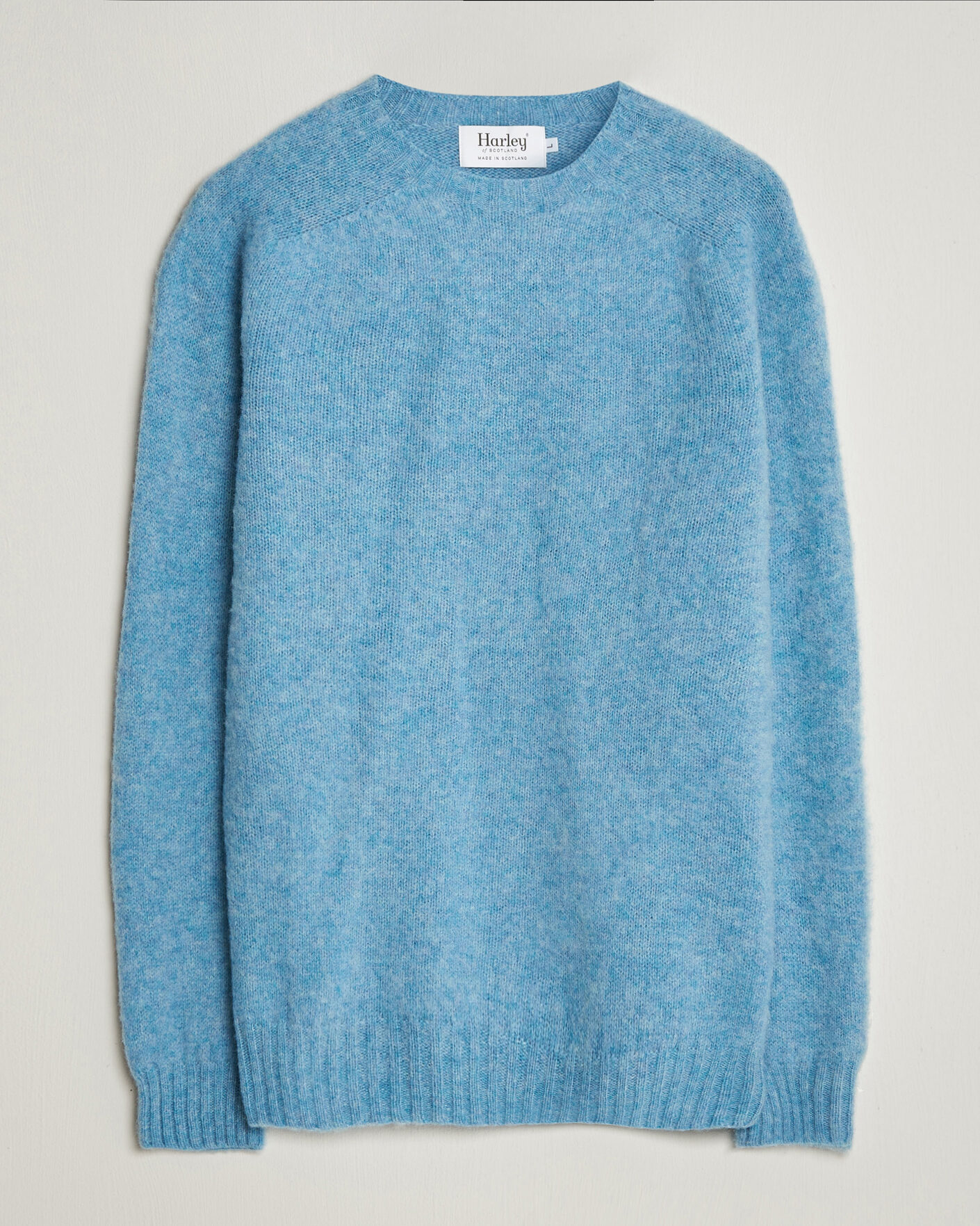 Uomini | Maglieria | Harley Of Scotland | Brushed Supersoft Lambswool Crewneck Loch Blue