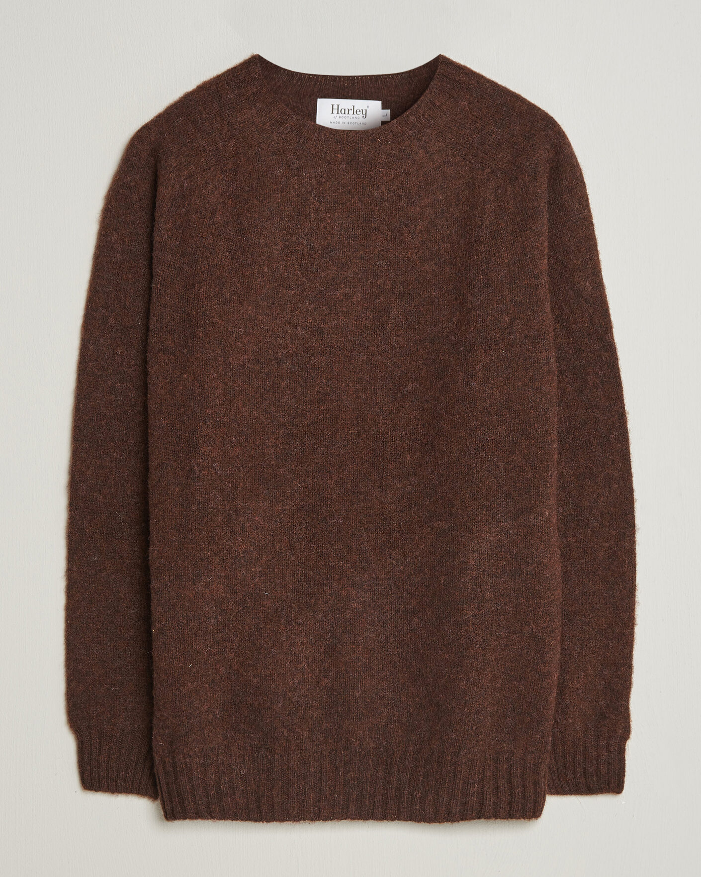 Uomini | Maglieria | Harley Of Scotland | Brushed Supersoft Lambswool Crewneck Marron