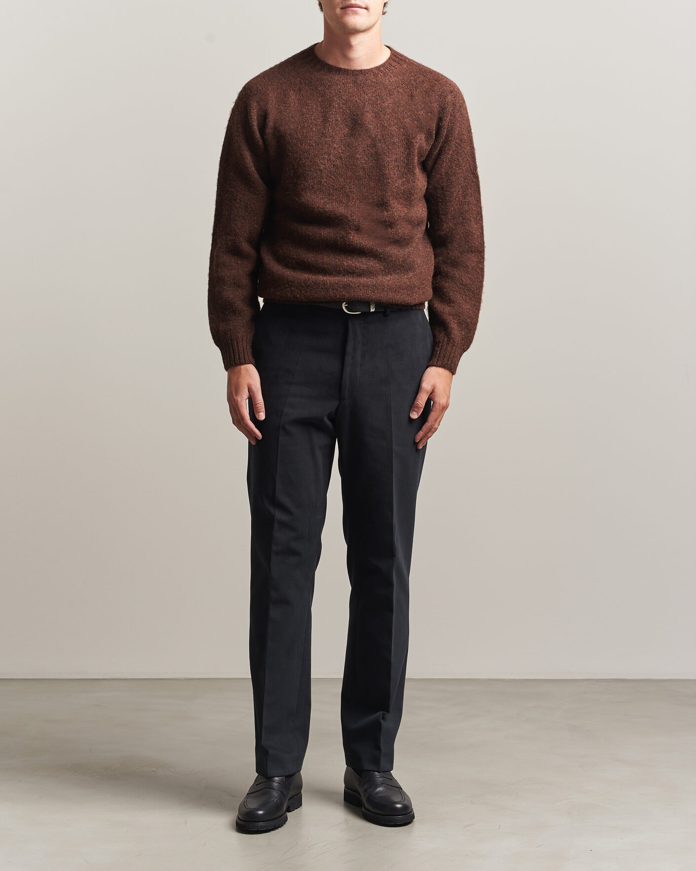 Uomini | Maglieria | Harley Of Scotland | Brushed Supersoft Lambswool Crewneck Marron