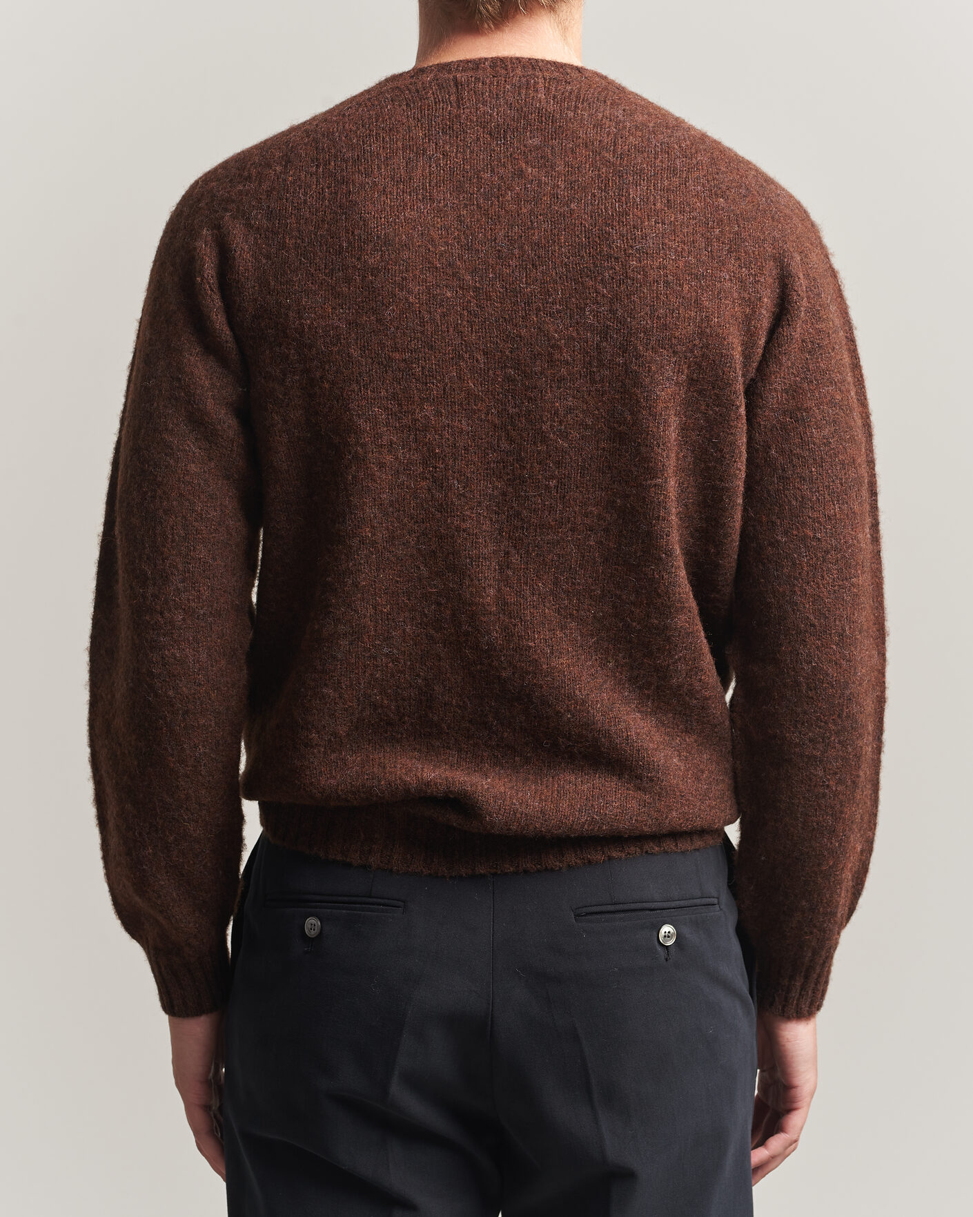 Uomini | Maglieria | Harley Of Scotland | Brushed Supersoft Lambswool Crewneck Marron
