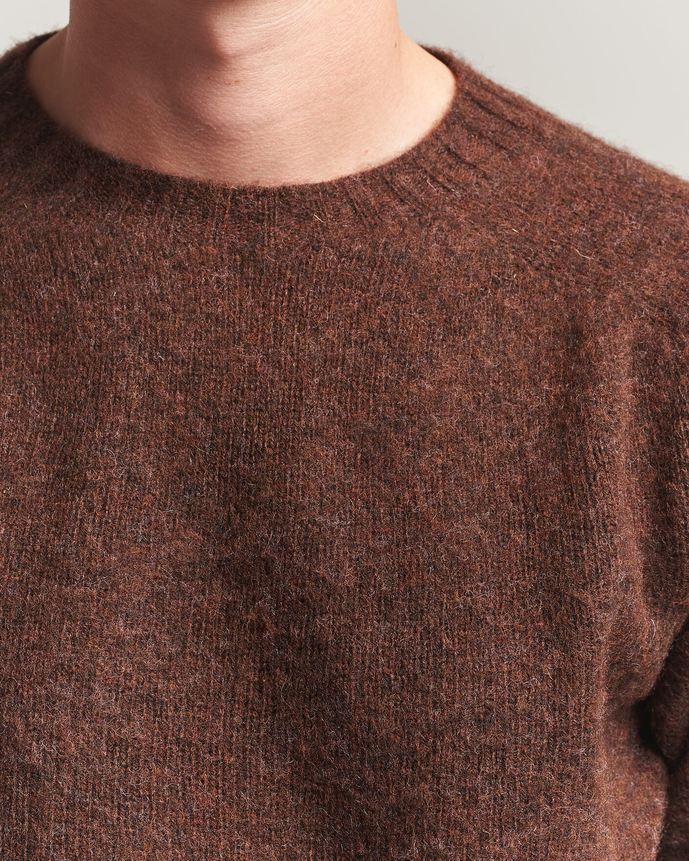 Uomini | Maglieria | Harley Of Scotland | Brushed Supersoft Lambswool Crewneck Marron