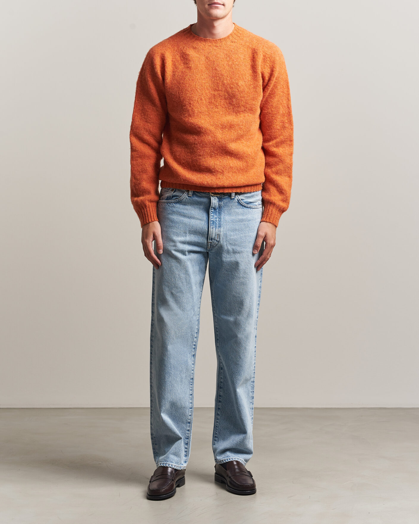 Uomini | Maglieria | Harley Of Scotland | Brushed Supersoft Lambswool Crewneck Satsuma