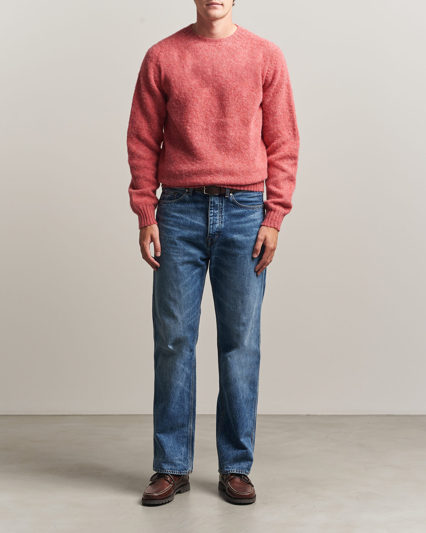 Uomini | Maglieria | Harley Of Scotland | Brushed Supersoft Lambswool Crewneck Tea Rose