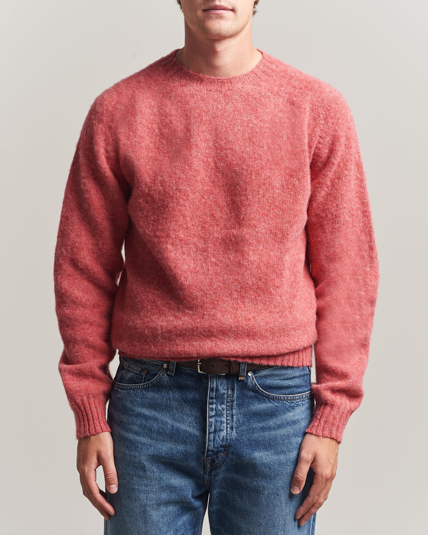 Uomini | Maglieria | Harley Of Scotland | Brushed Supersoft Lambswool Crewneck Tea Rose