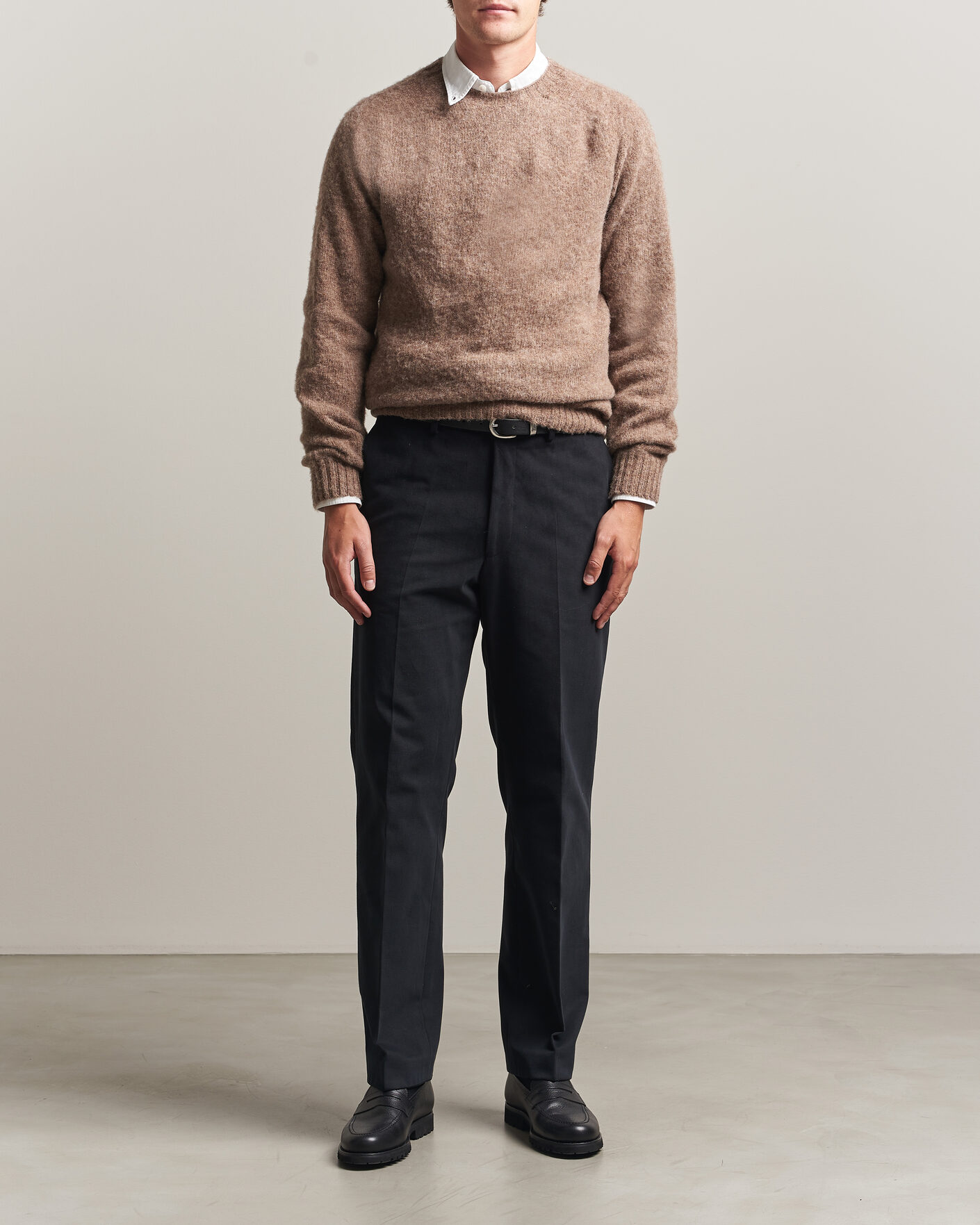 Uomini | Maglieria | Harley Of Scotland | Brushed Supersoft Lambswool Crewneck Tundra