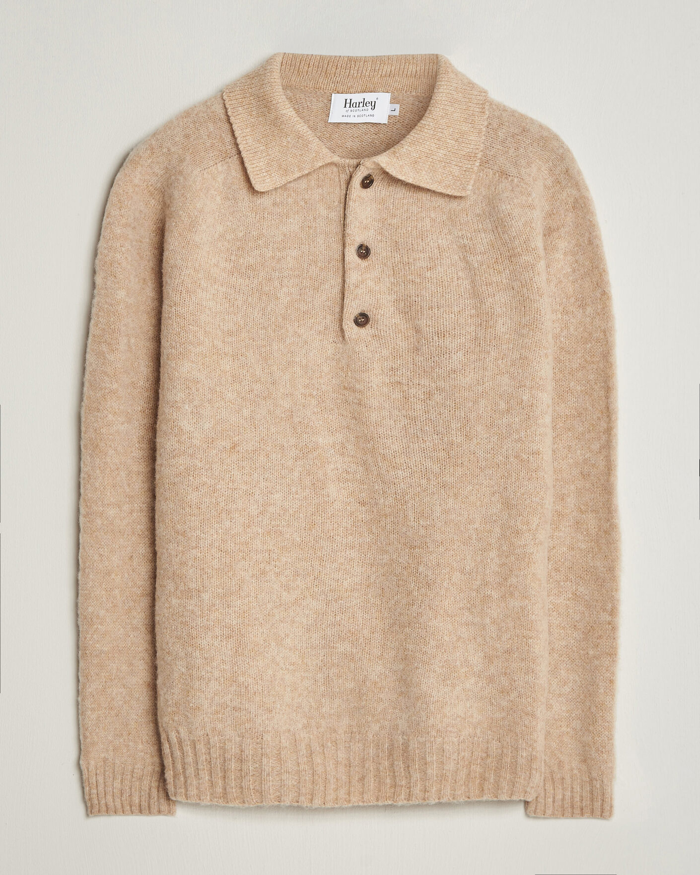 Uomini | Maglieria | Harley Of Scotland | Brushed Supersoft Lambswool Polo Calico
