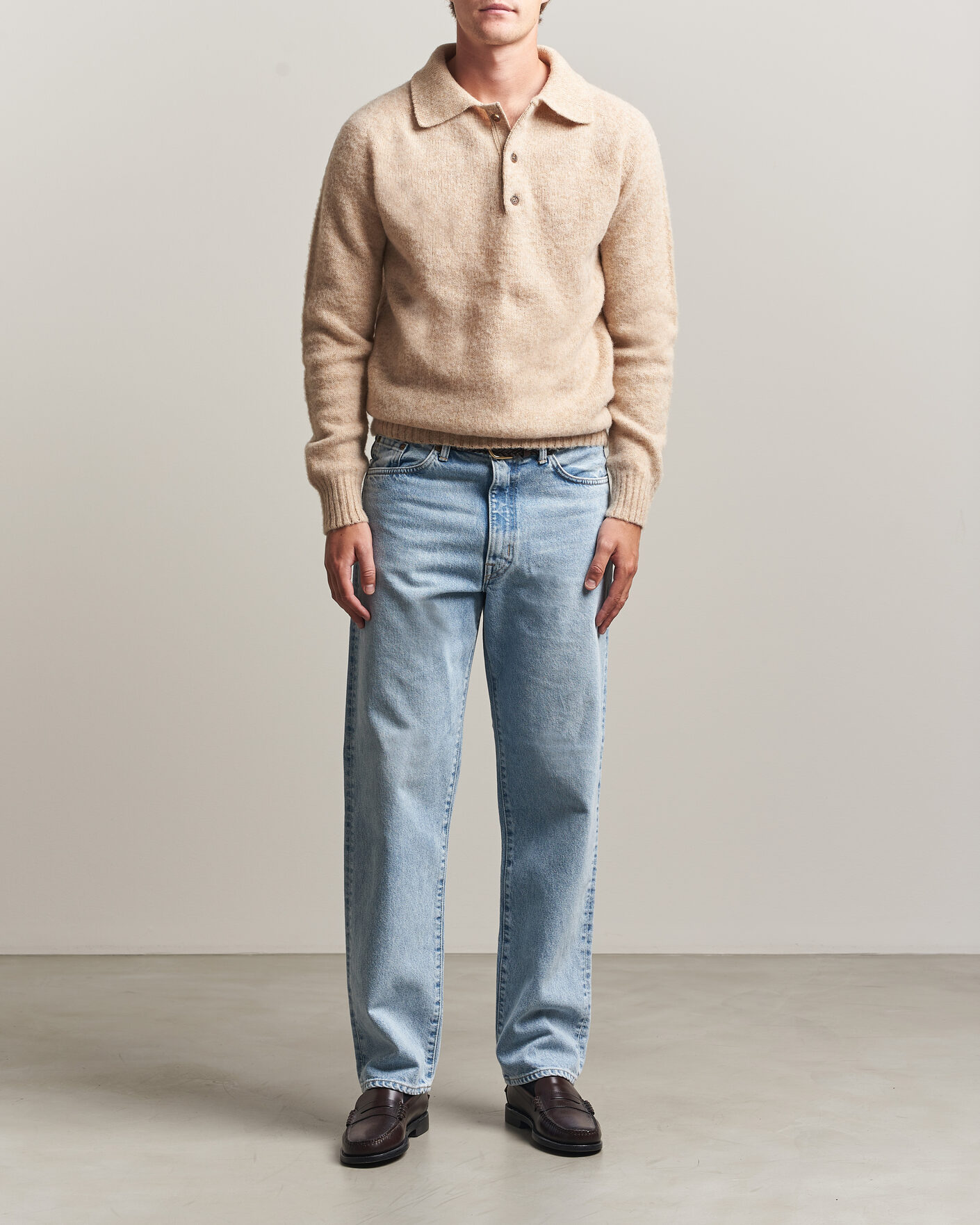 Uomini | Maglieria | Harley Of Scotland | Brushed Supersoft Lambswool Polo Calico