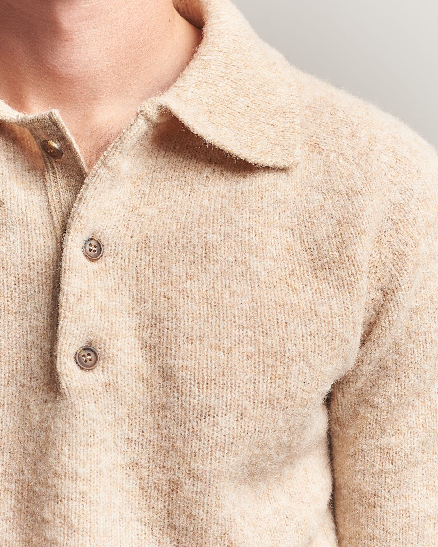 Uomini | Maglieria | Harley Of Scotland | Brushed Supersoft Lambswool Polo Calico