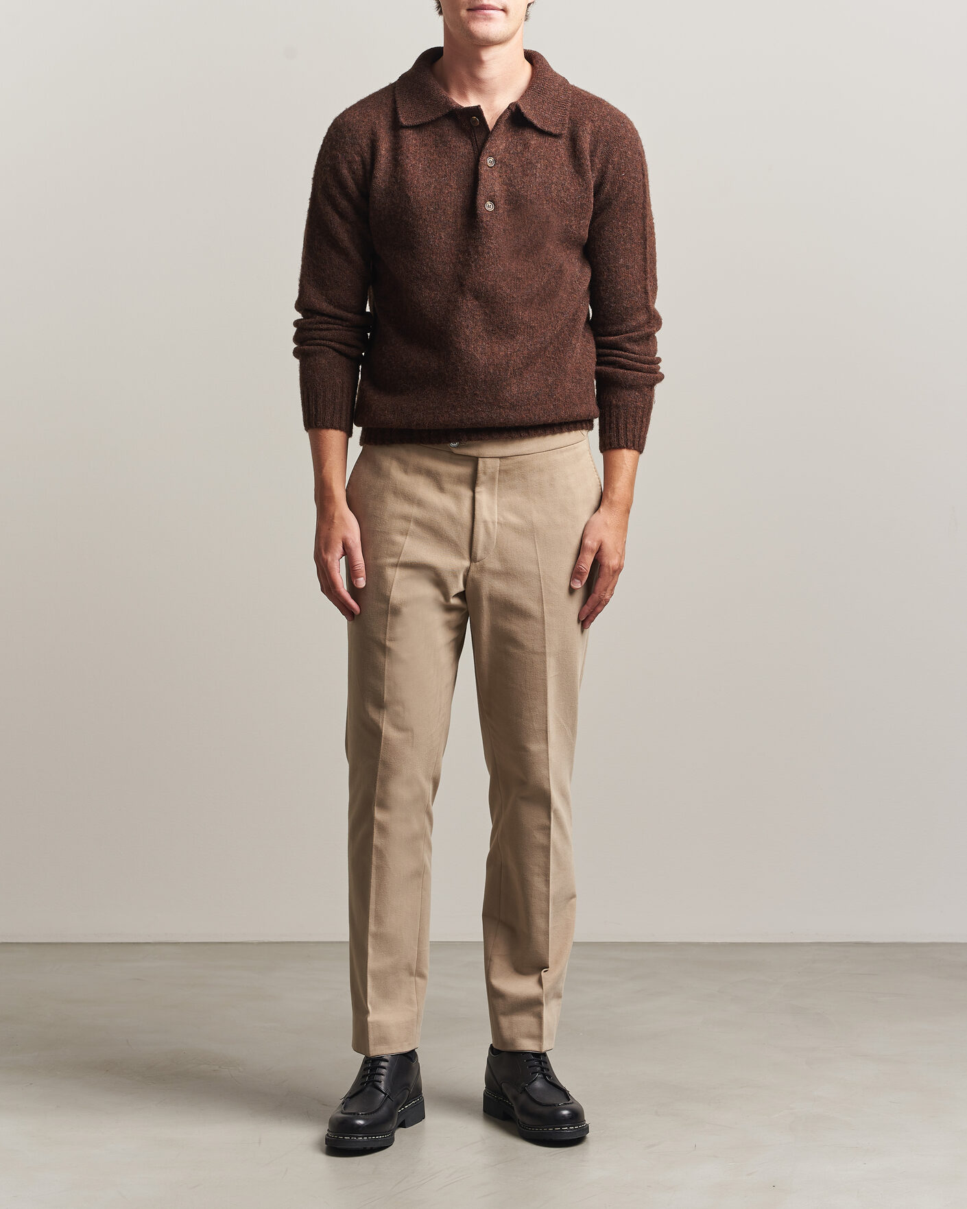 Uomini | Maglieria | Harley Of Scotland | Brushed Supersoft Lambswool Polo Marron