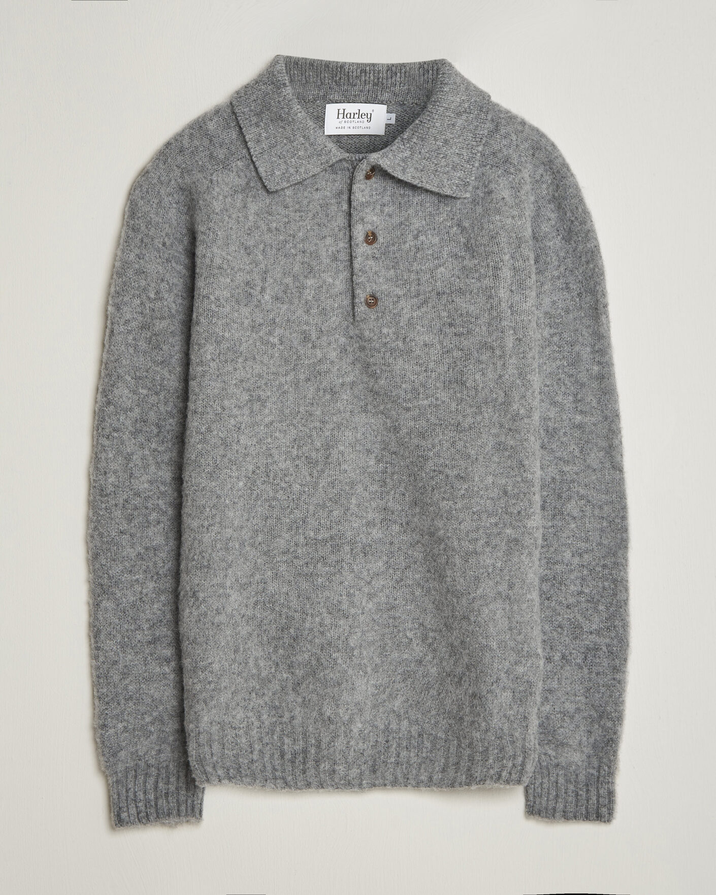 Uomini | Maglieria | Harley Of Scotland | Brushed Supersoft Lambswool Polo Mid Grey