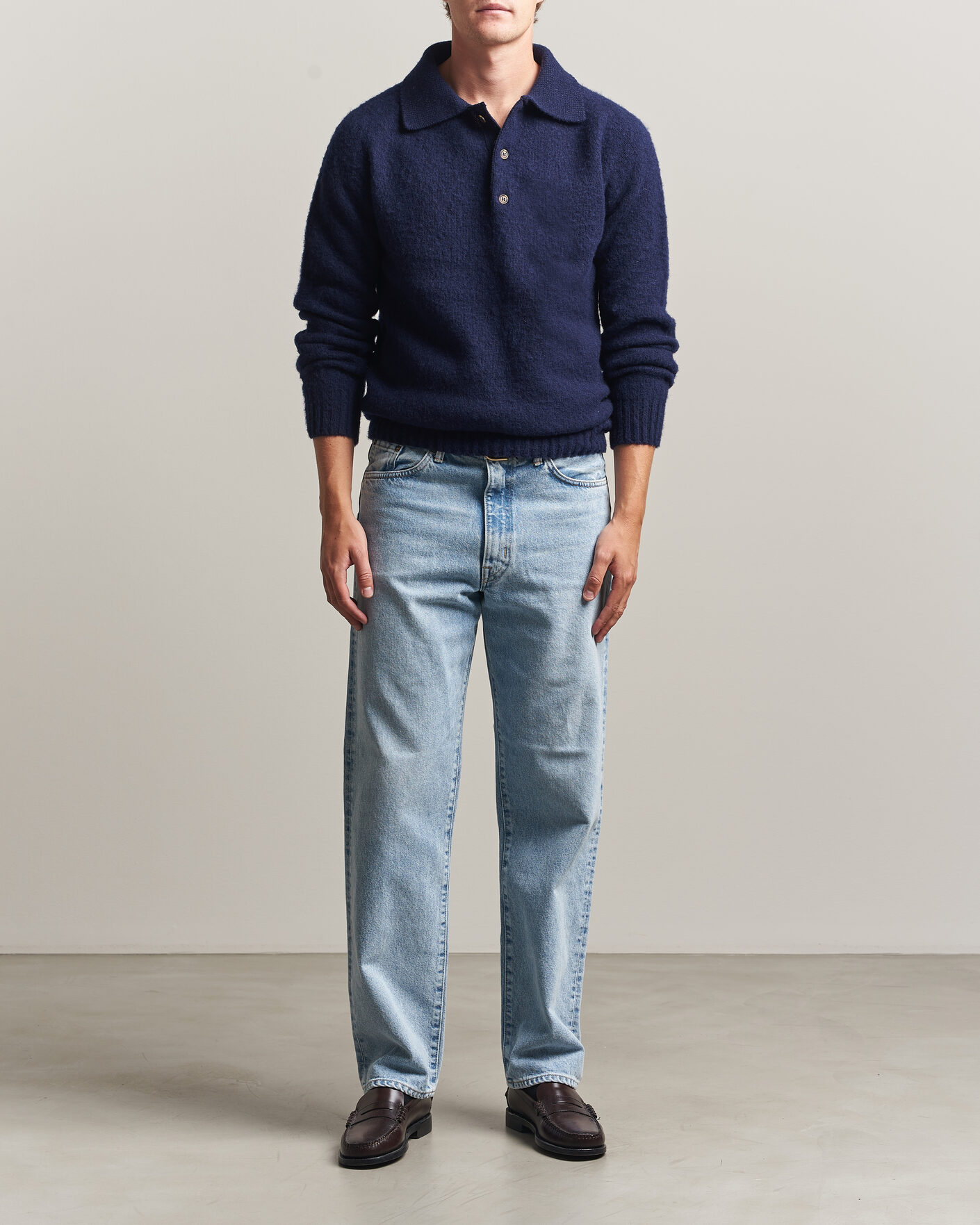 Uomini | Maglieria | Harley Of Scotland | Brushed Supersoft Lambswool Polo Navy
