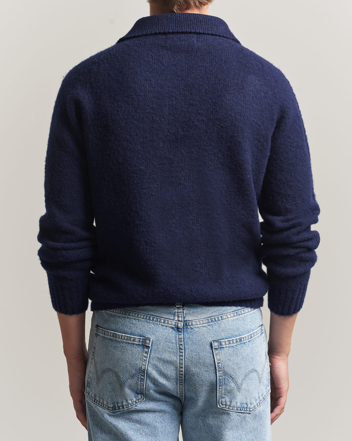 Uomini | Maglieria | Harley Of Scotland | Brushed Supersoft Lambswool Polo Navy