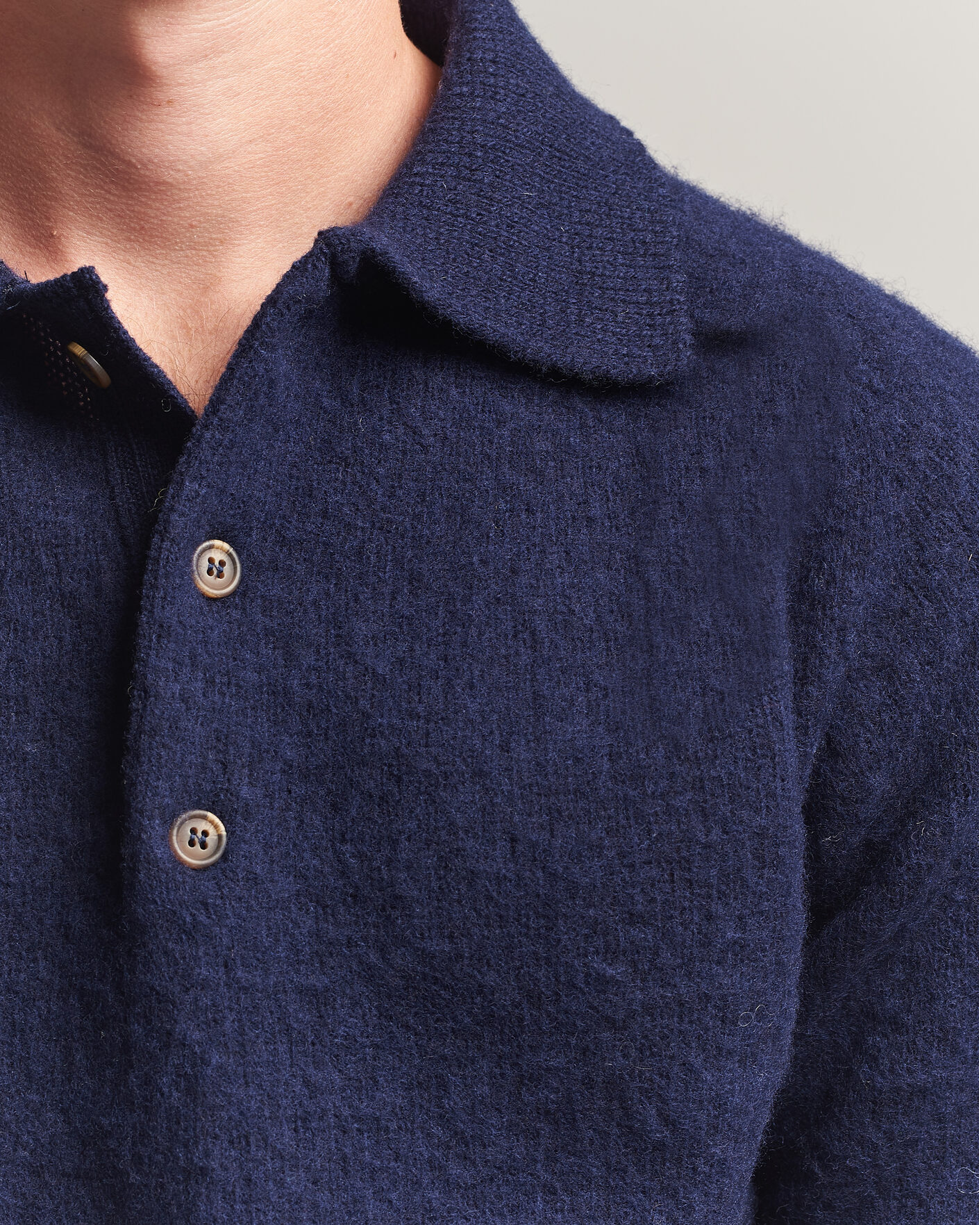 Uomini | Maglieria | Harley Of Scotland | Brushed Supersoft Lambswool Polo Navy
