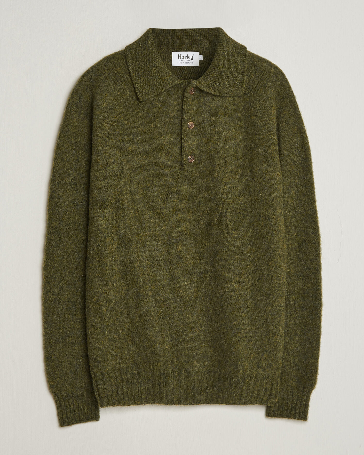 Uomini | Maglieria | Harley Of Scotland | Brushed Supersoft Lambswool Polo Scots Pine