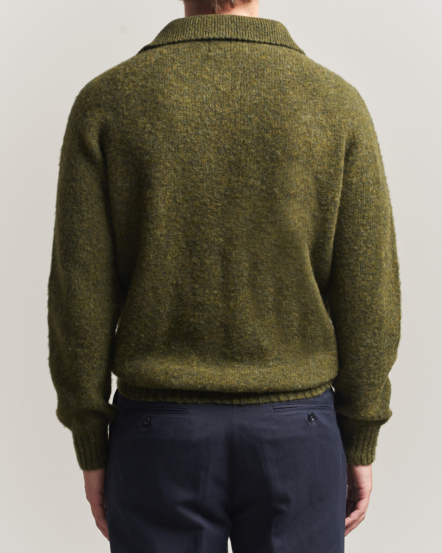 Uomini | Maglieria | Harley Of Scotland | Brushed Supersoft Lambswool Polo Scots Pine