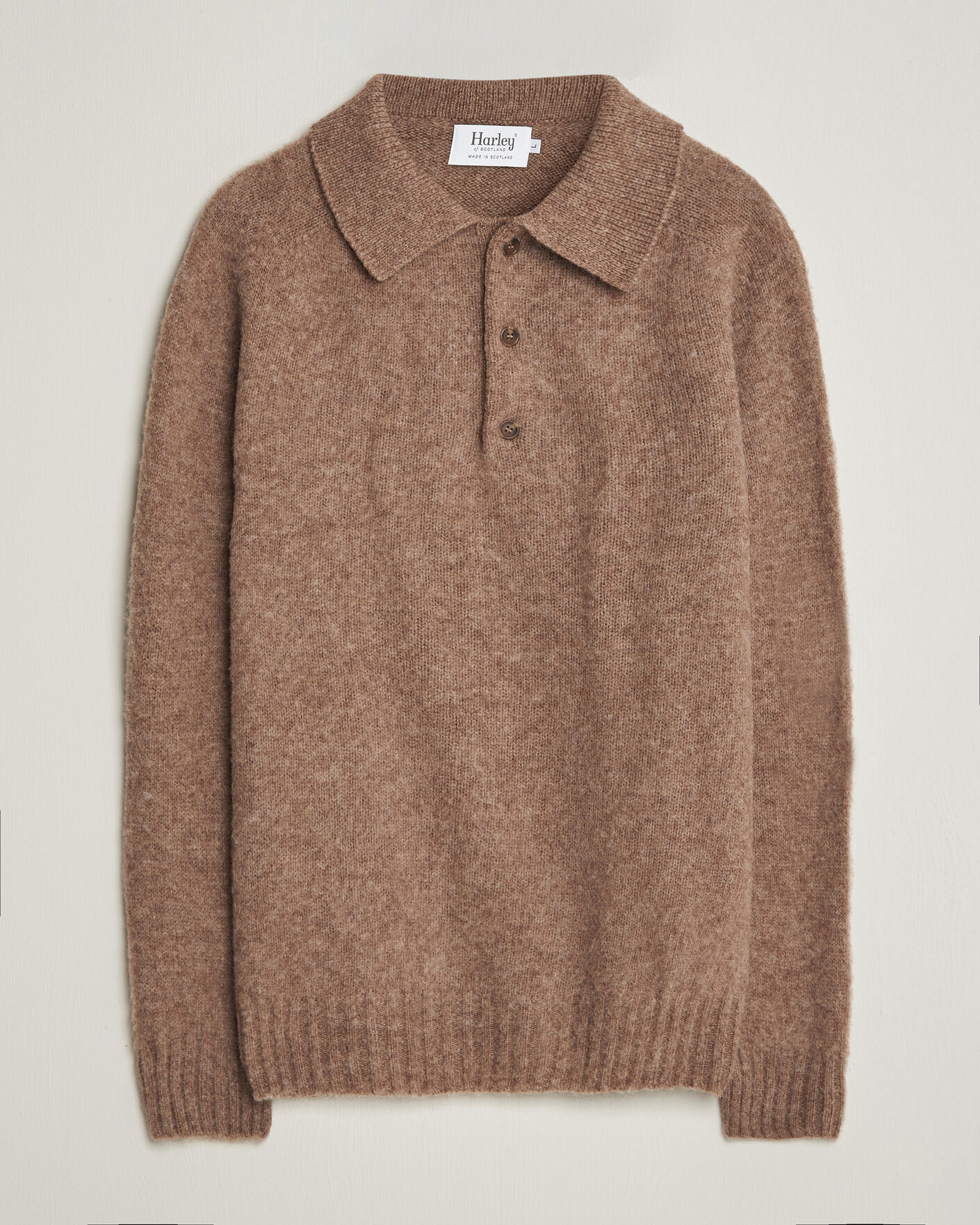 Uomini | Maglieria | Harley Of Scotland | Brushed Supersoft Lambswool Polo Tundra