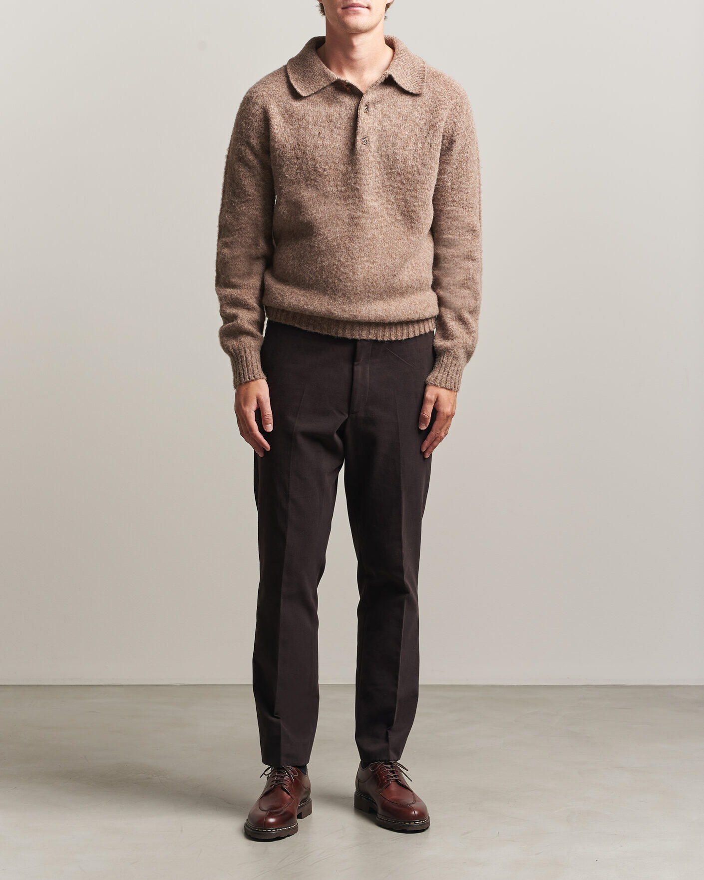 Uomini | Maglieria | Harley Of Scotland | Brushed Supersoft Lambswool Polo Tundra