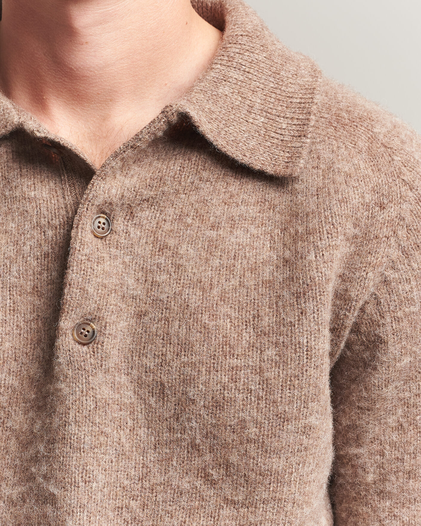 Uomini | Maglieria | Harley Of Scotland | Brushed Supersoft Lambswool Polo Tundra