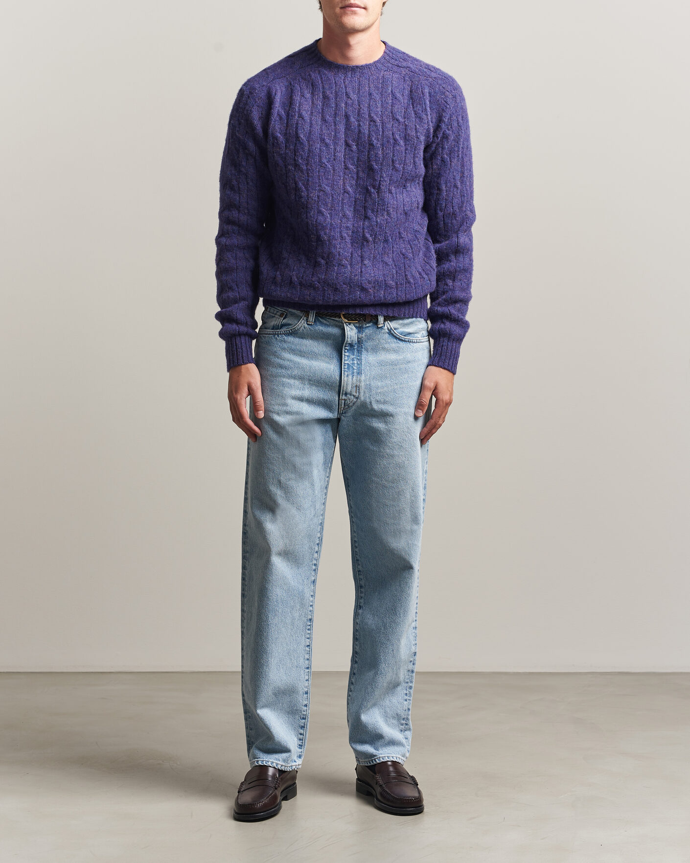 Uomini | Maglieria | Harley Of Scotland | Brushed Supersoft Lambswool Cable Iris