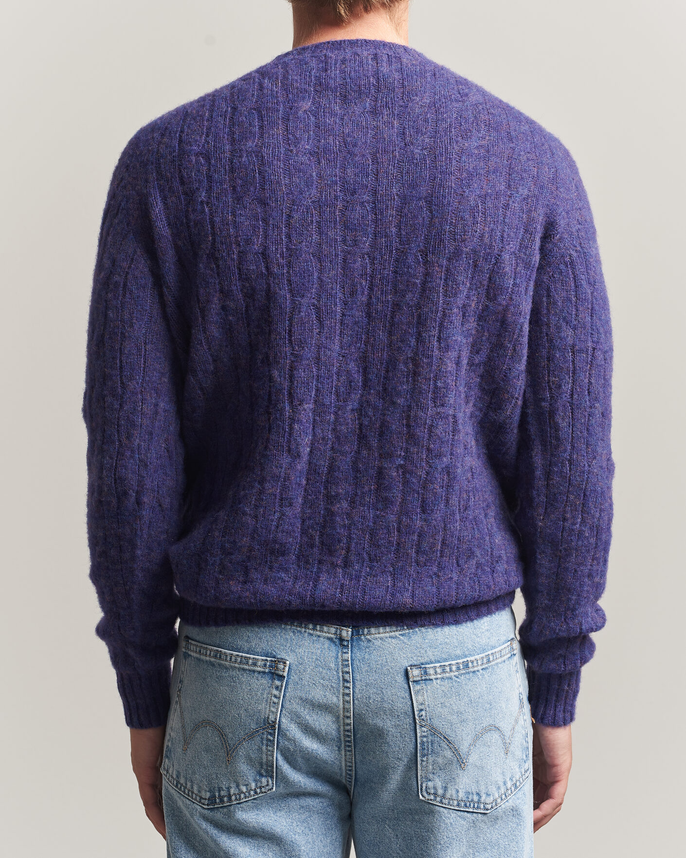 Uomini | Maglieria | Harley Of Scotland | Brushed Supersoft Lambswool Cable Iris