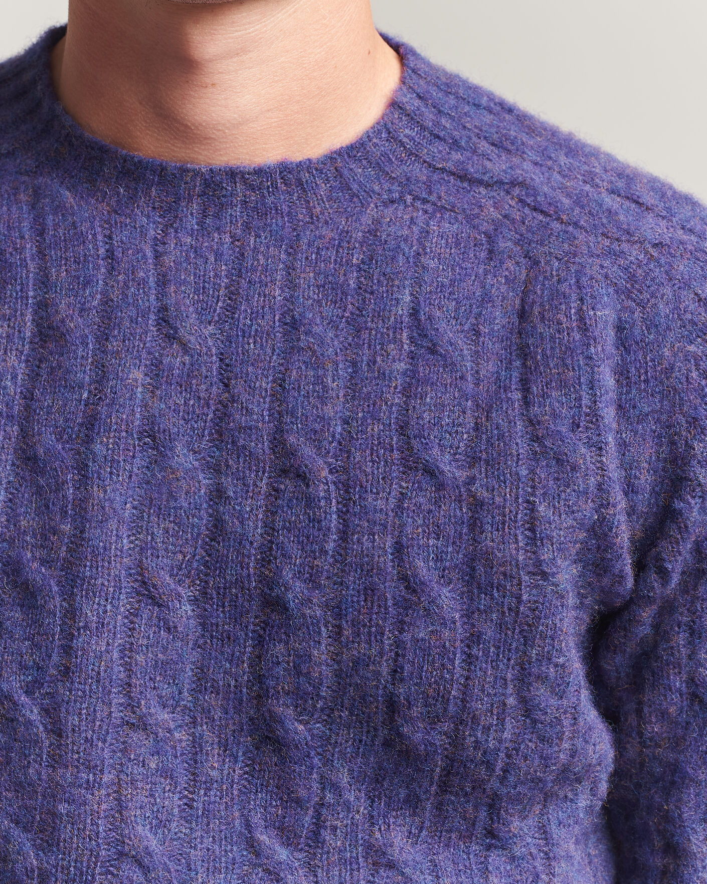 Uomini | Maglieria | Harley Of Scotland | Brushed Supersoft Lambswool Cable Iris