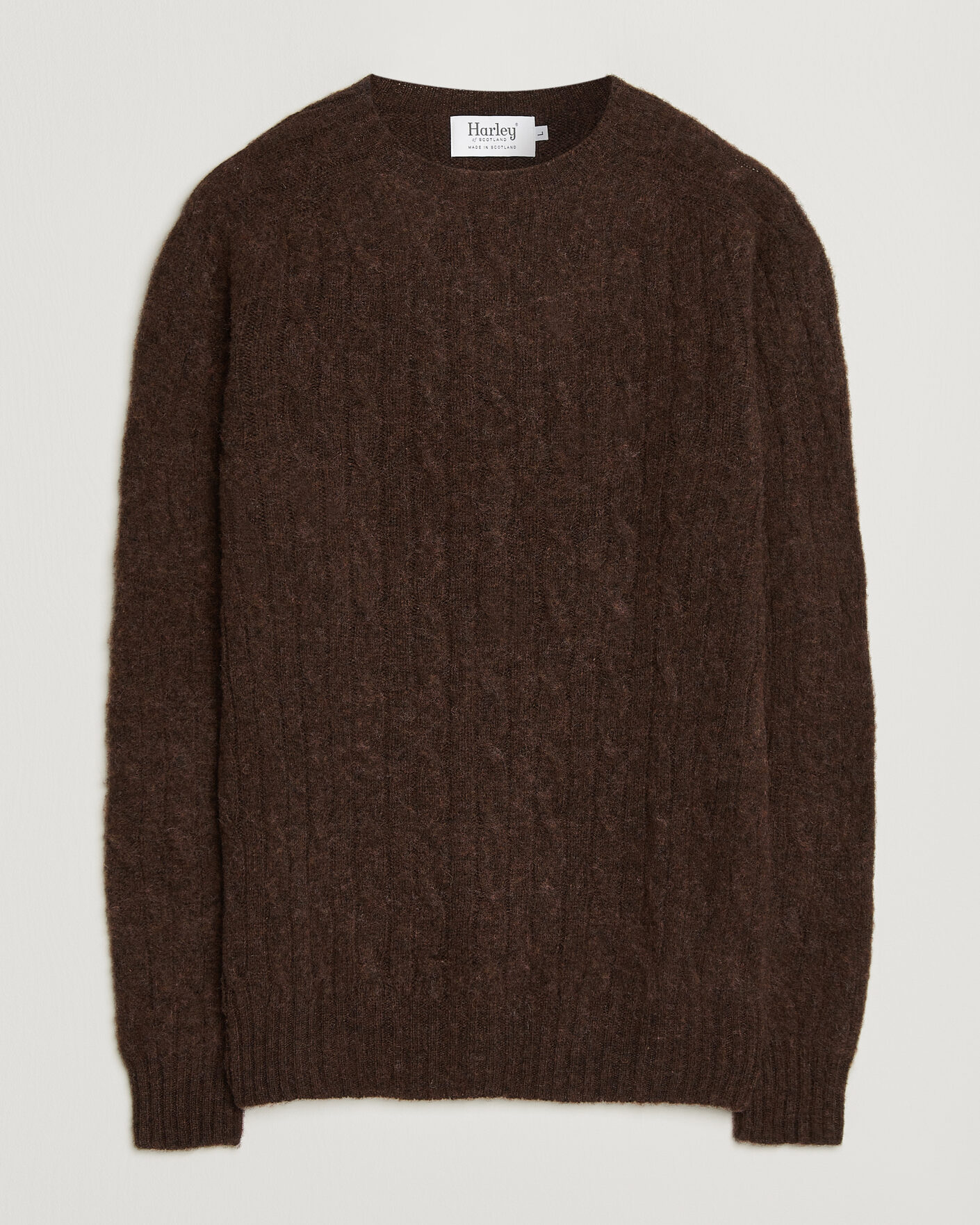 Uomini | Maglieria | Harley Of Scotland | Brushed Supersoft Lambswool Cable Marron