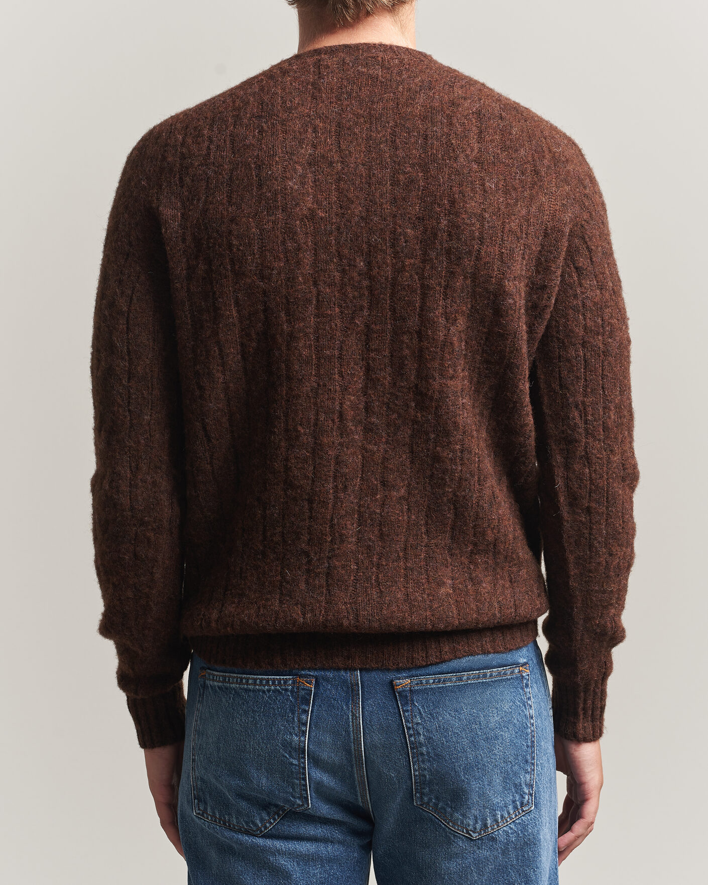 Uomini | Maglieria | Harley Of Scotland | Brushed Supersoft Lambswool Cable Marron
