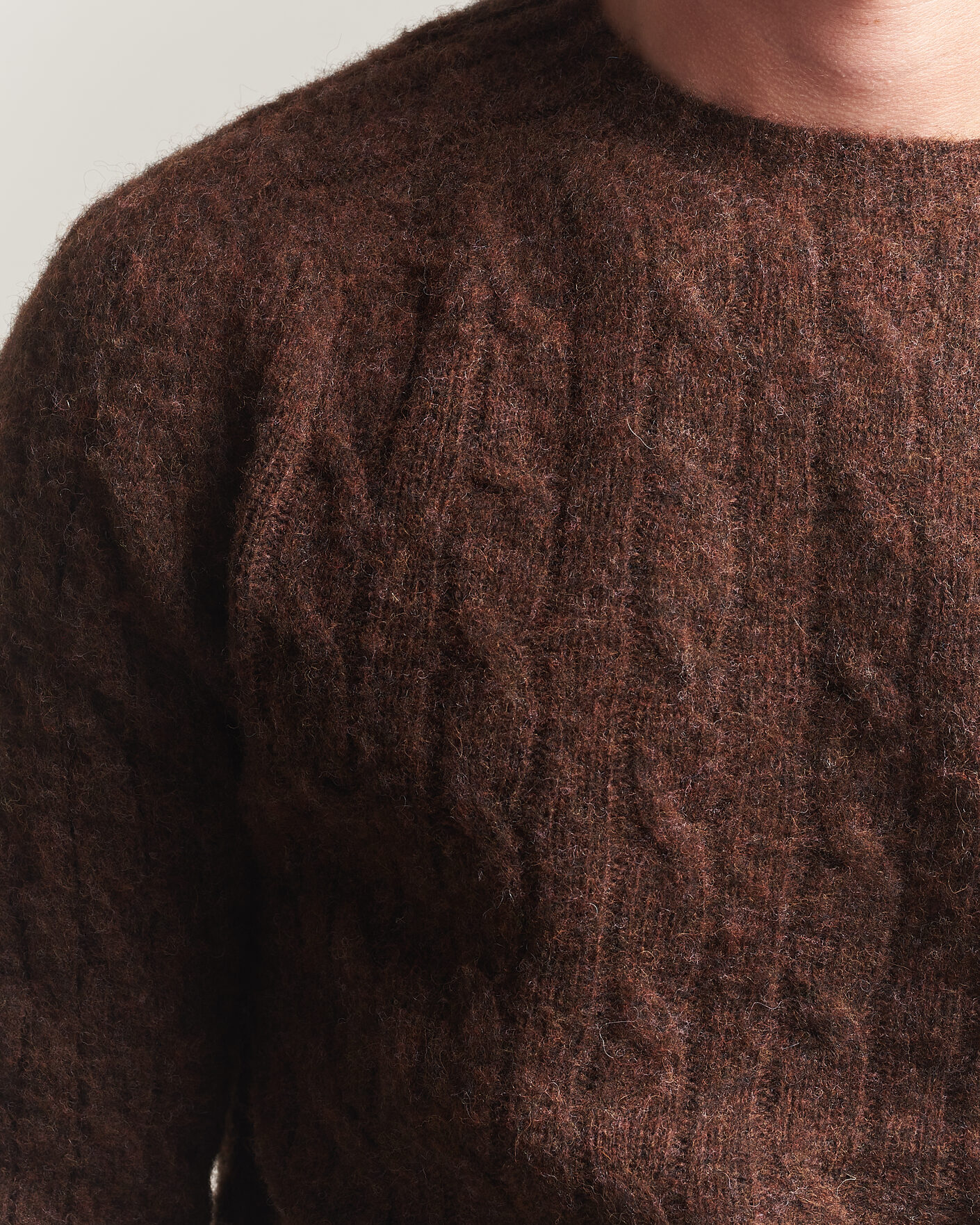 Uomini | Maglieria | Harley Of Scotland | Brushed Supersoft Lambswool Cable Marron