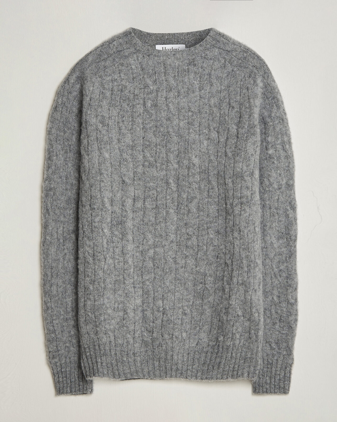 Uomini | Maglieria | Harley Of Scotland | Brushed Supersoft Lambswool Cable Mid Grey