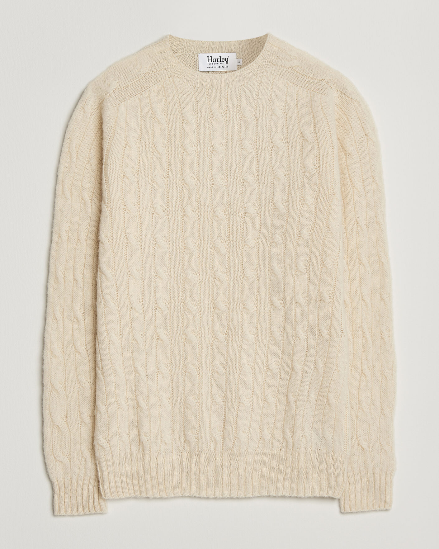 Uomini | Maglieria | Harley Of Scotland | Brushed Supersoft Lambswool Cable Vanilla