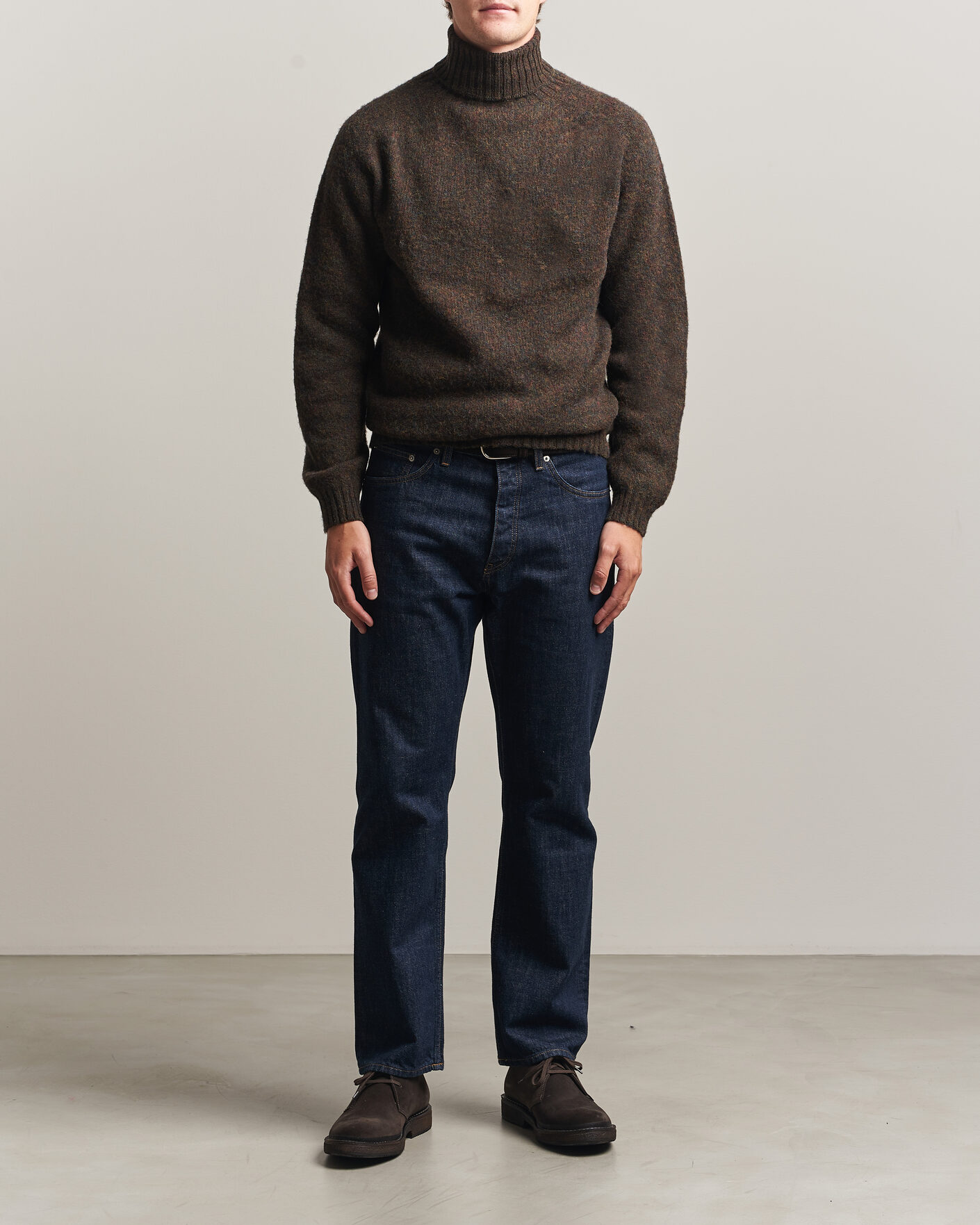 Uomini | Maglieria | Harley Of Scotland | Brushed Supersoft Lambswool Rollneck Carob