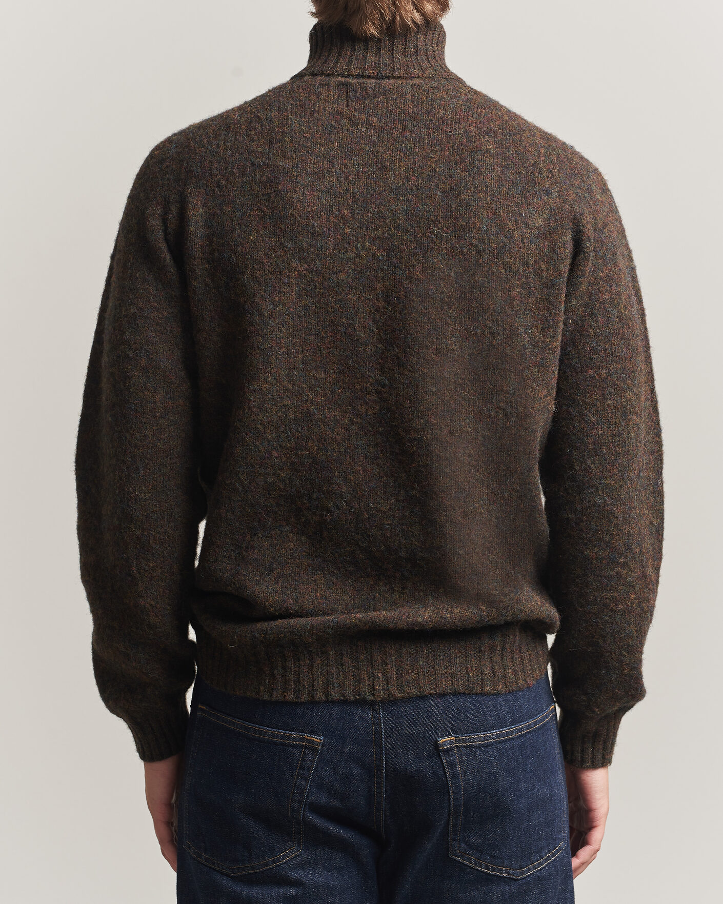 Uomini | Maglieria | Harley Of Scotland | Brushed Supersoft Lambswool Rollneck Carob