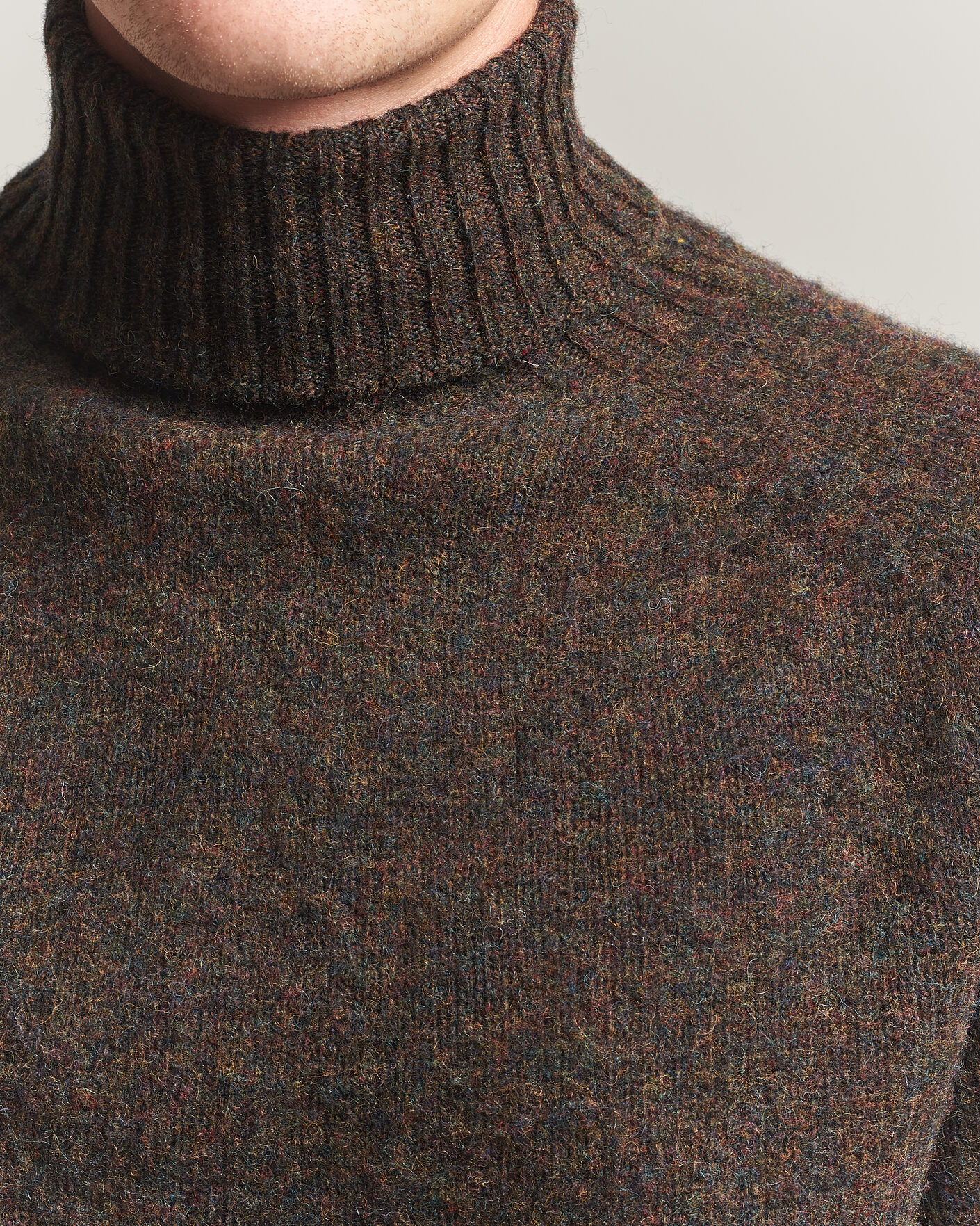 Uomini | Maglieria | Harley Of Scotland | Brushed Supersoft Lambswool Rollneck Carob