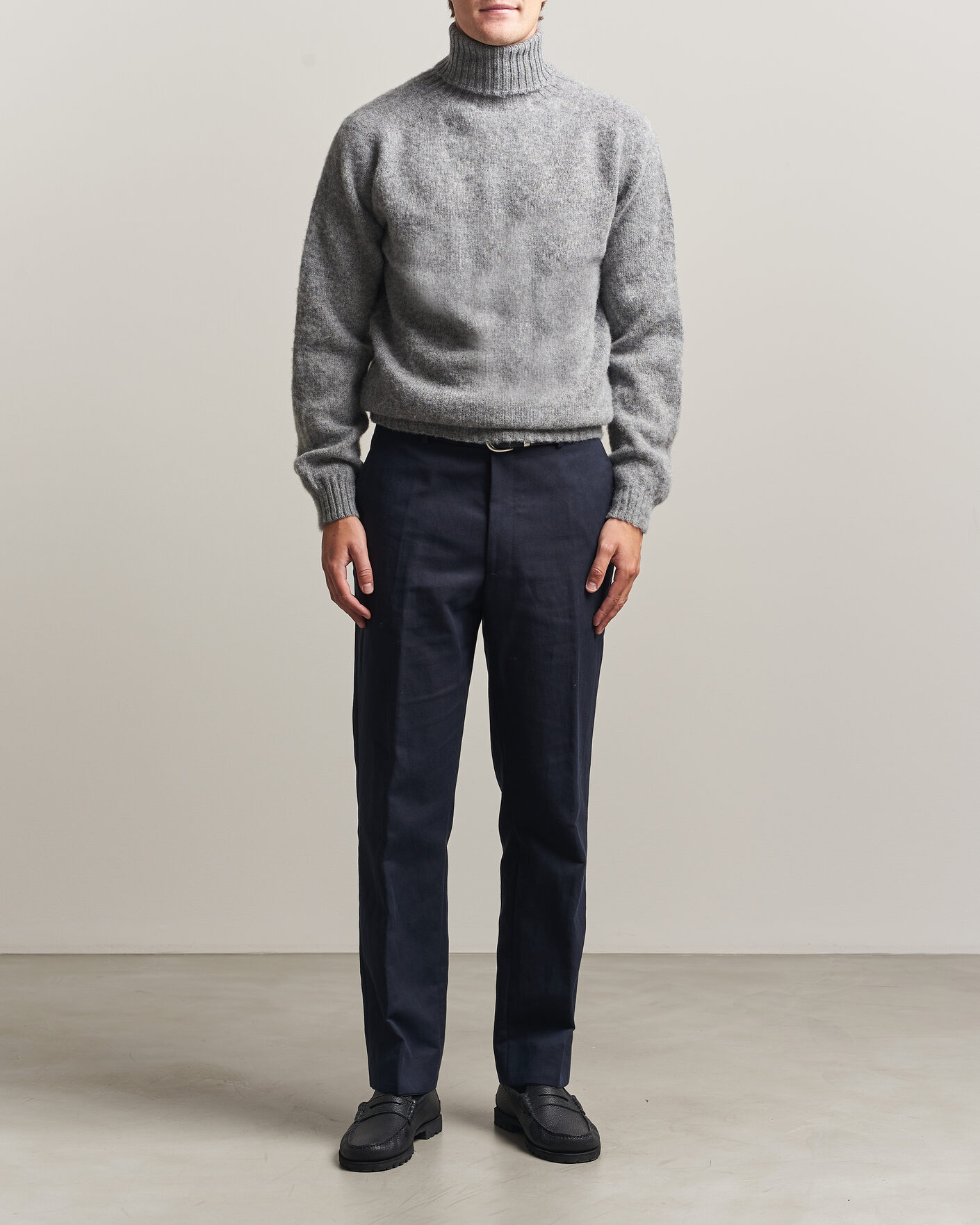 Uomini | Maglieria | Harley Of Scotland | Brushed Supersoft Lambswool Rollneck Mid Grey