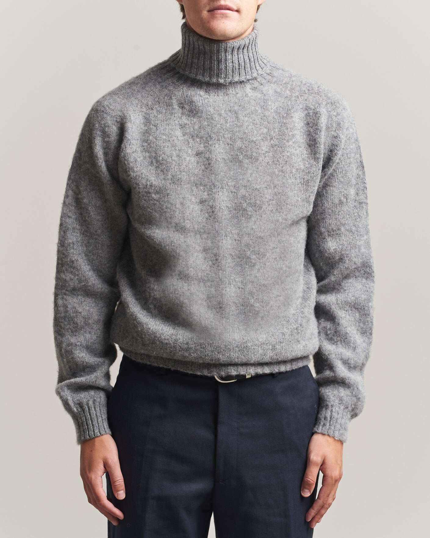 Uomini | Maglieria | Harley Of Scotland | Brushed Supersoft Lambswool Rollneck Mid Grey