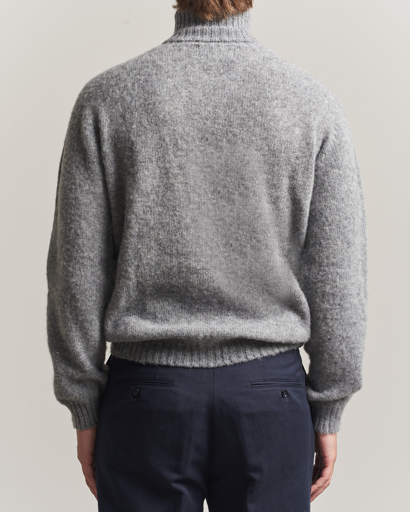 Uomini | Maglieria | Harley Of Scotland | Brushed Supersoft Lambswool Rollneck Mid Grey