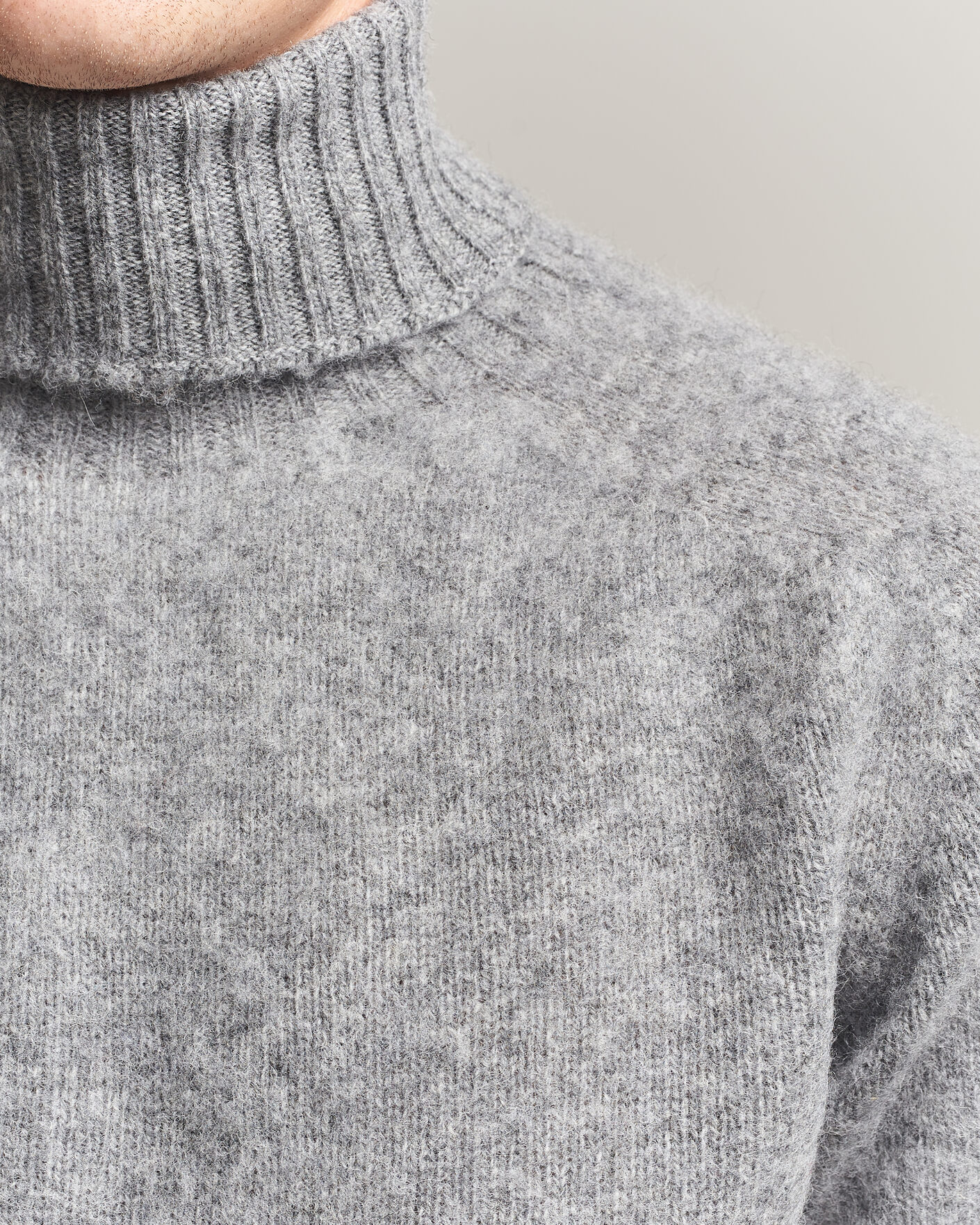 Uomini | Maglieria | Harley Of Scotland | Brushed Supersoft Lambswool Rollneck Mid Grey