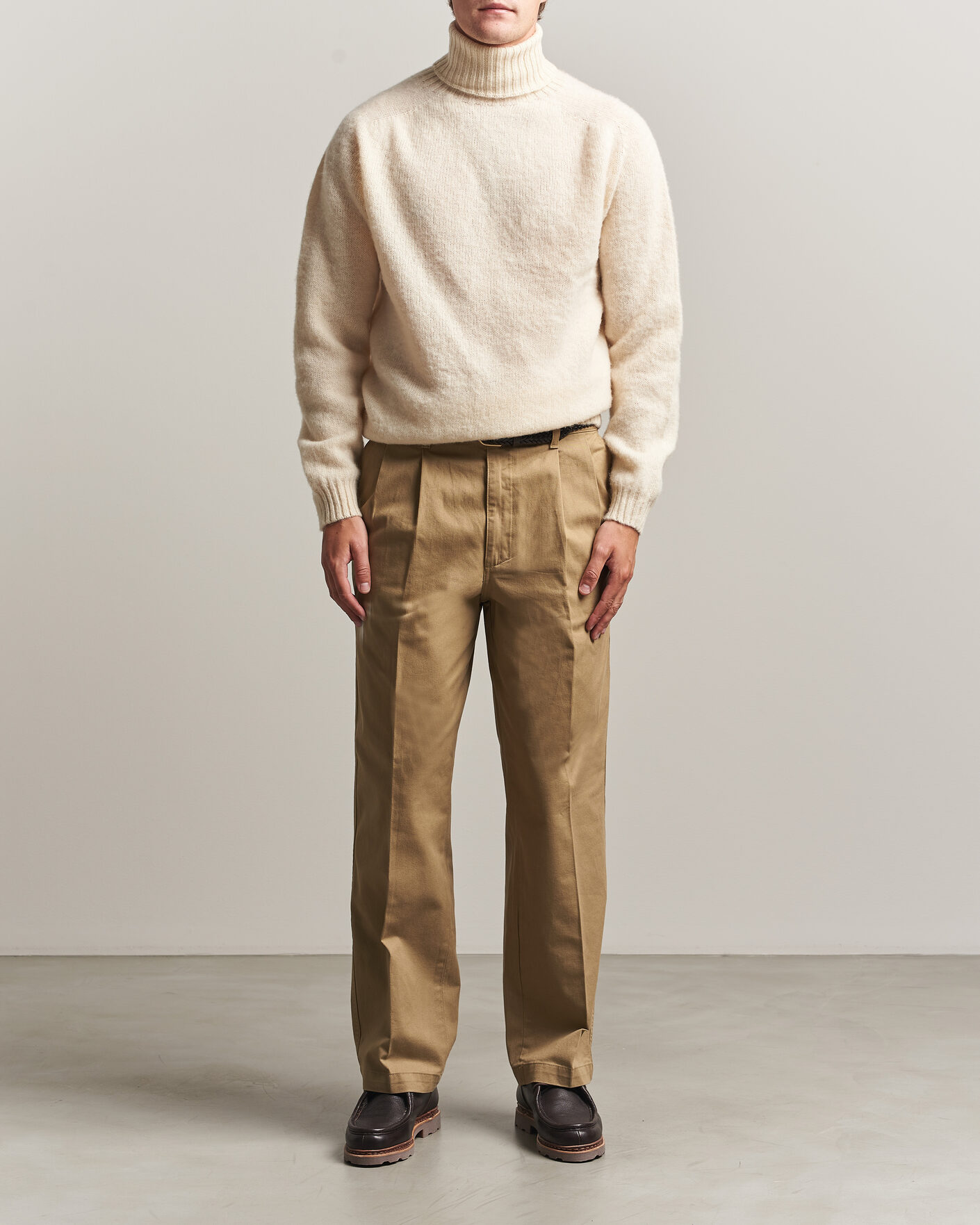 Uomini | Maglieria | Harley Of Scotland | Brushed Supersoft Lambswool Rollneck Vanilla