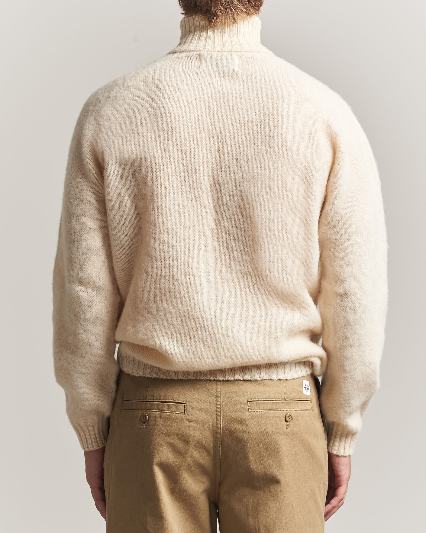 Uomini | Maglieria | Harley Of Scotland | Brushed Supersoft Lambswool Rollneck Vanilla