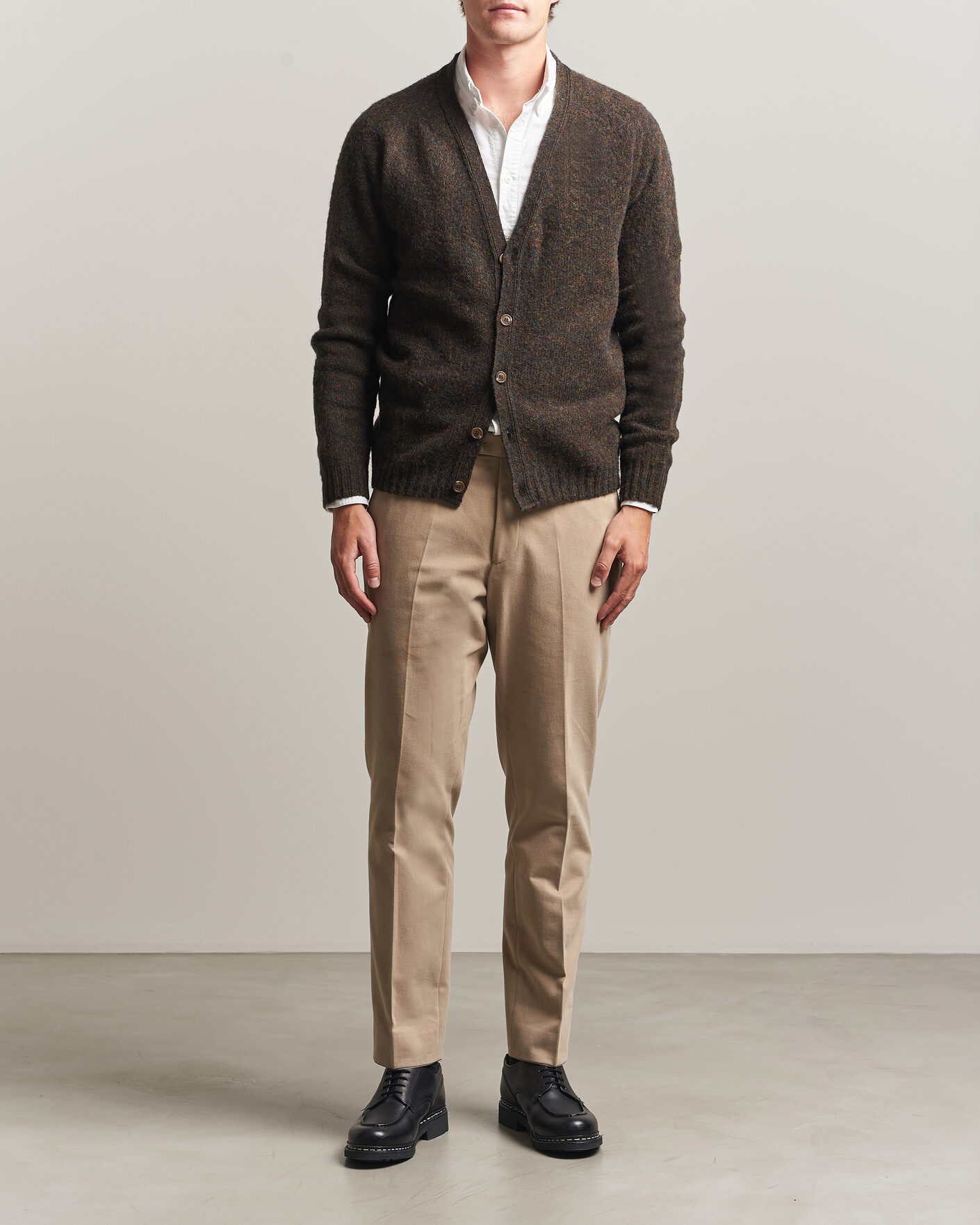 Uomini | Maglieria | Harley Of Scotland | Brushed Supersoft Lambswool Cardigan Carob