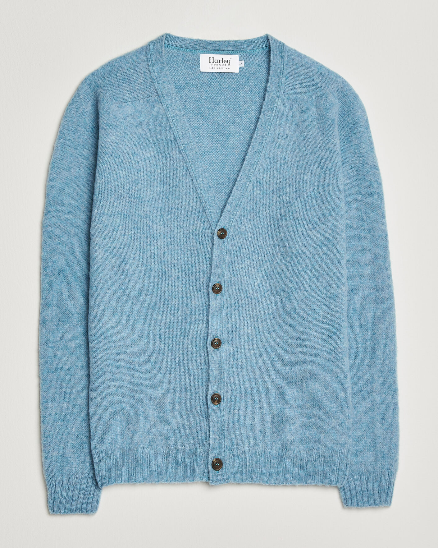 Uomini | Maglieria | Harley Of Scotland | Brushed Supersoft Lambswool Cardigan Loch Blue