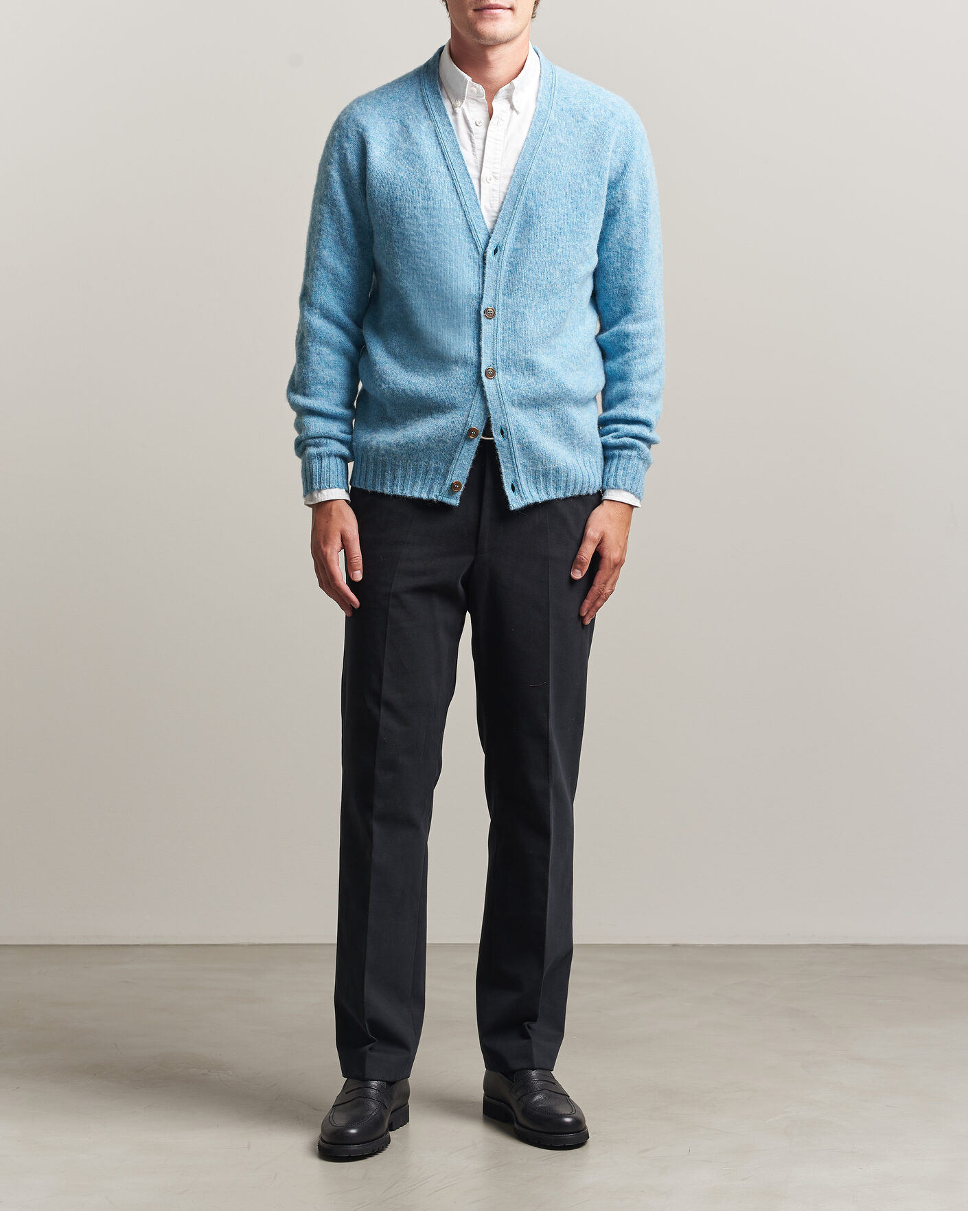 Uomini | Maglieria | Harley Of Scotland | Brushed Supersoft Lambswool Cardigan Loch Blue