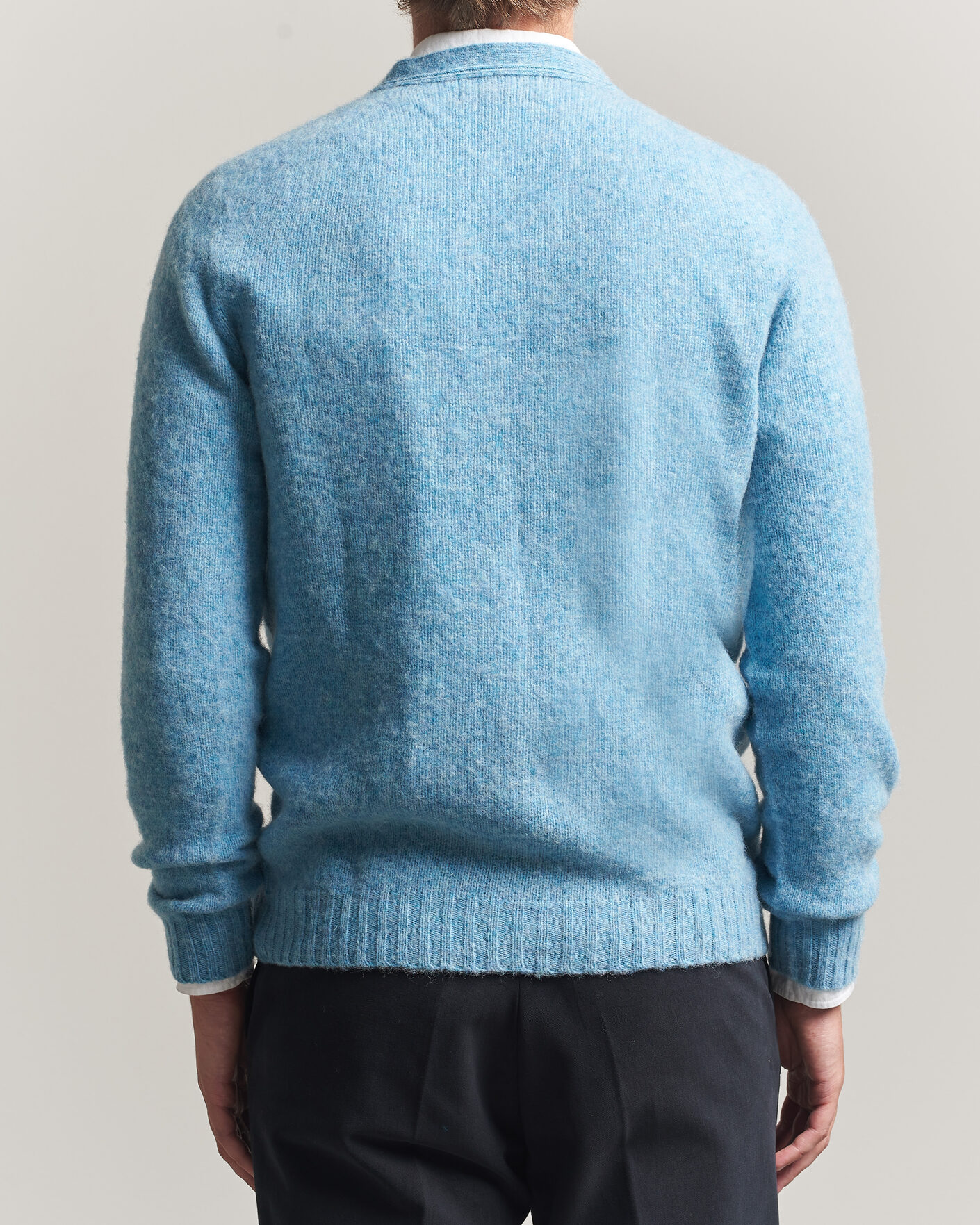 Uomini | Maglieria | Harley Of Scotland | Brushed Supersoft Lambswool Cardigan Loch Blue