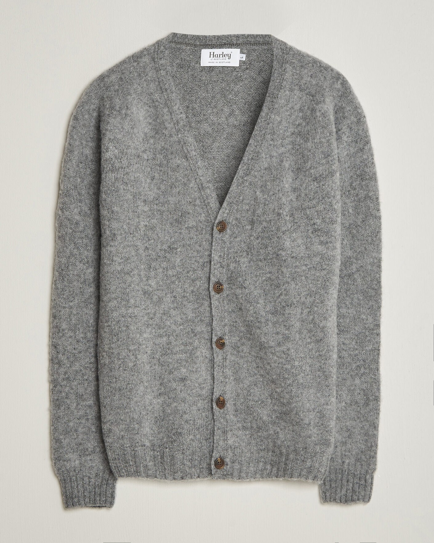 Uomini | Maglieria | Harley Of Scotland | Brushed Supersoft Lambswool Cardigan Mid Grey