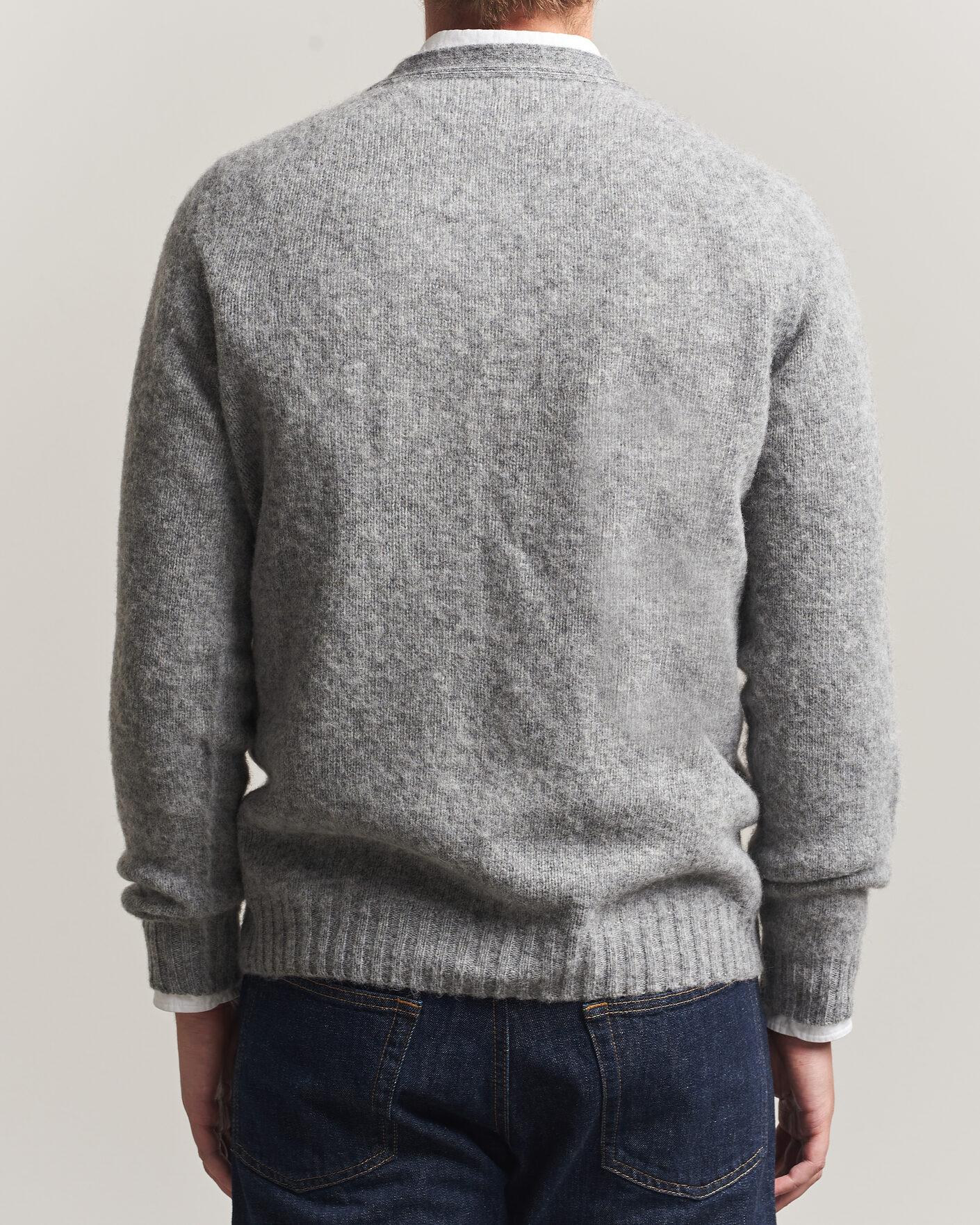 Uomini | Maglieria | Harley Of Scotland | Brushed Supersoft Lambswool Cardigan Mid Grey