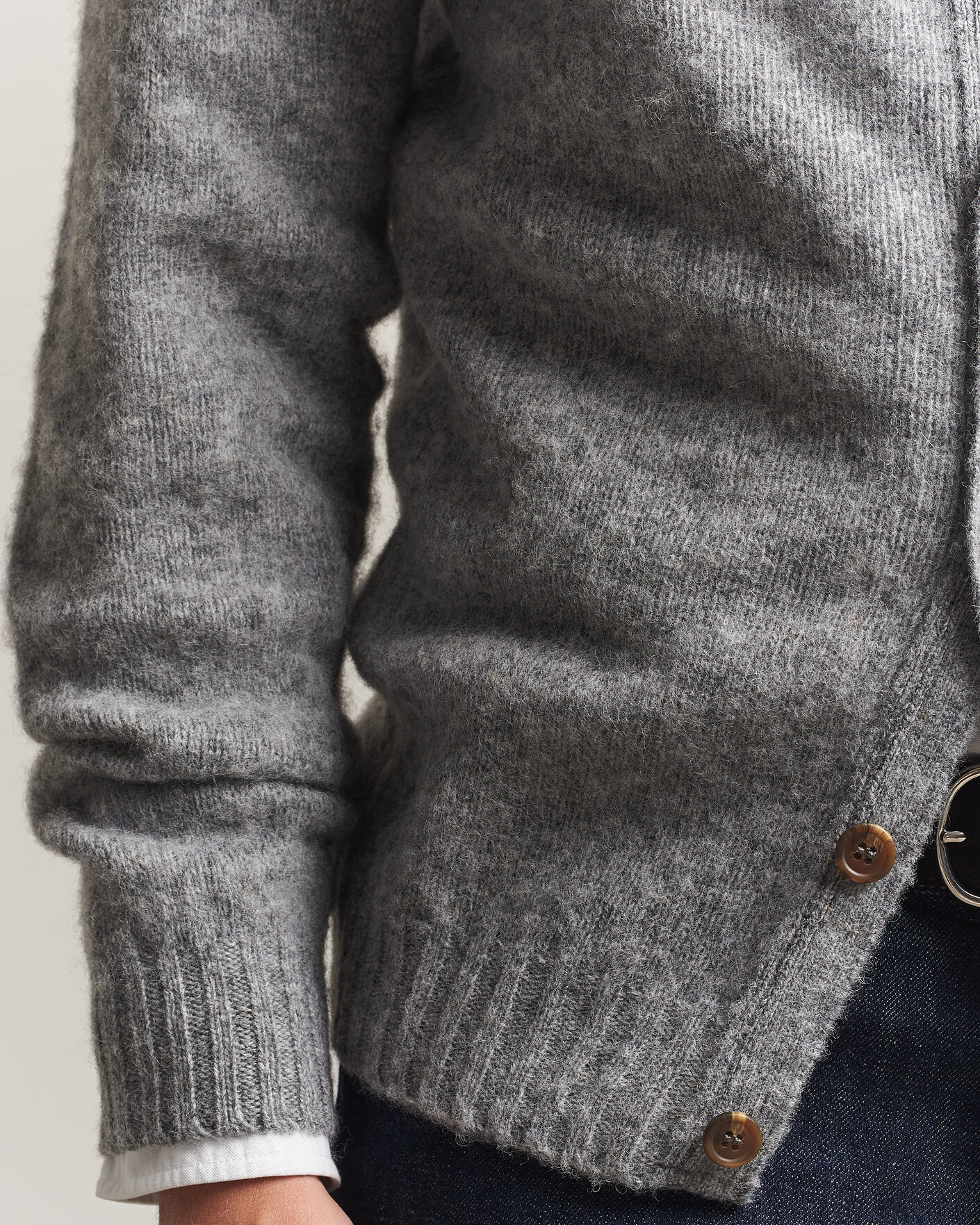 Uomini | Maglieria | Harley Of Scotland | Brushed Supersoft Lambswool Cardigan Mid Grey